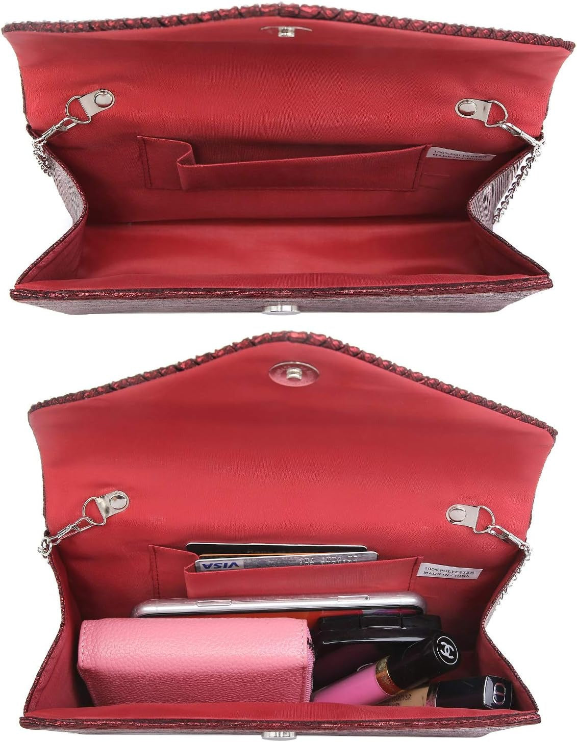 Ladies Frosted Satin Evening Clutch Purse Bag Crossbody Handbags Party Prom Wedding Envelope