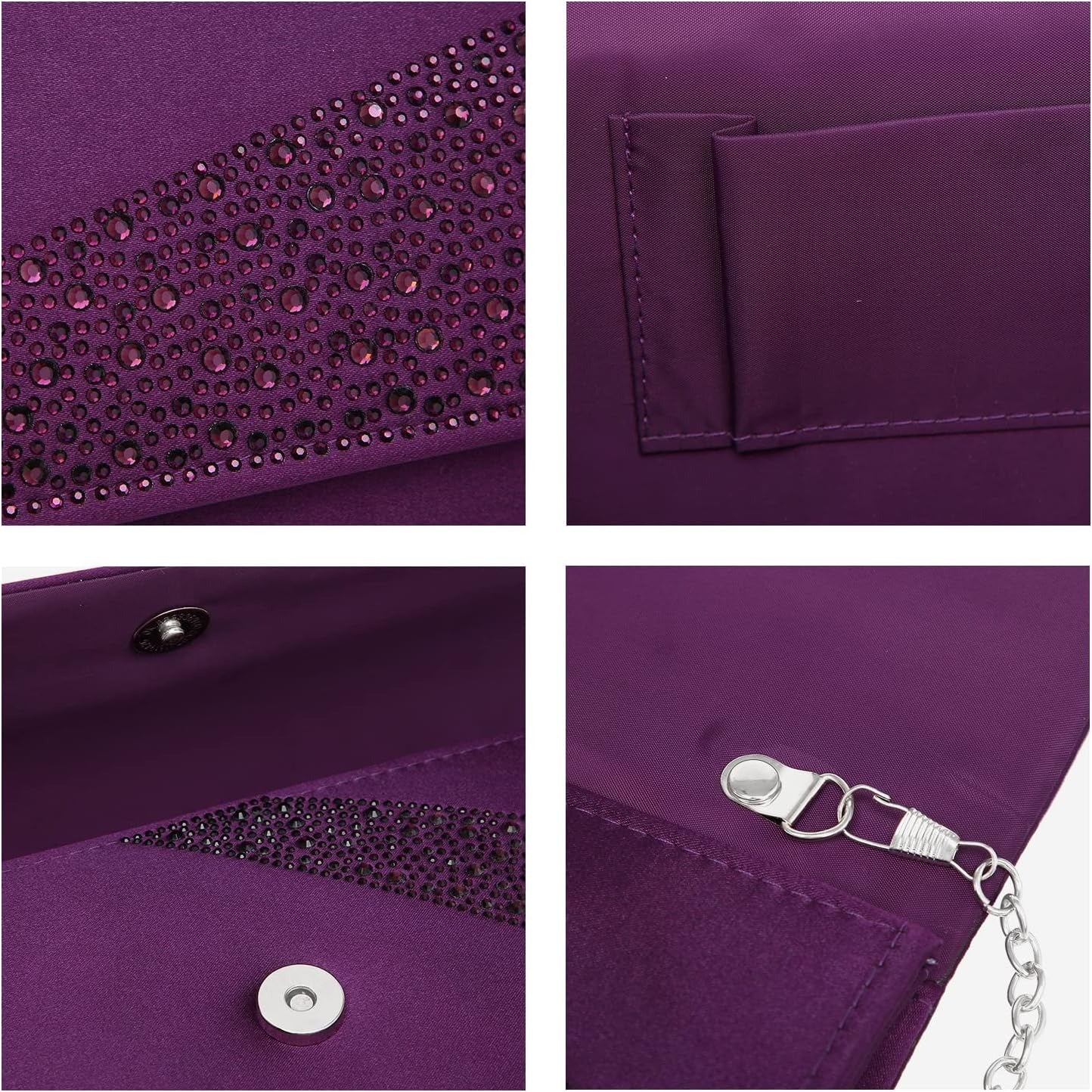 Women's Satin Rhinestone Clutch Evening Bags Sparkle Glitter Shiny Purse Handbag for Party Wedding Cocktail Prom