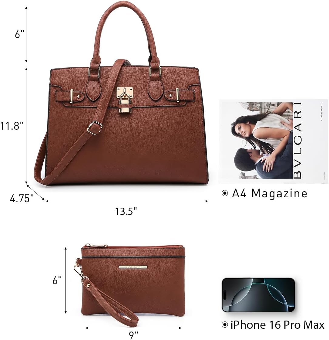 Women Handbags and Purses Ladies Shoulder Bag Top Handle Satchel Tote Work Bag with Matching Clutch