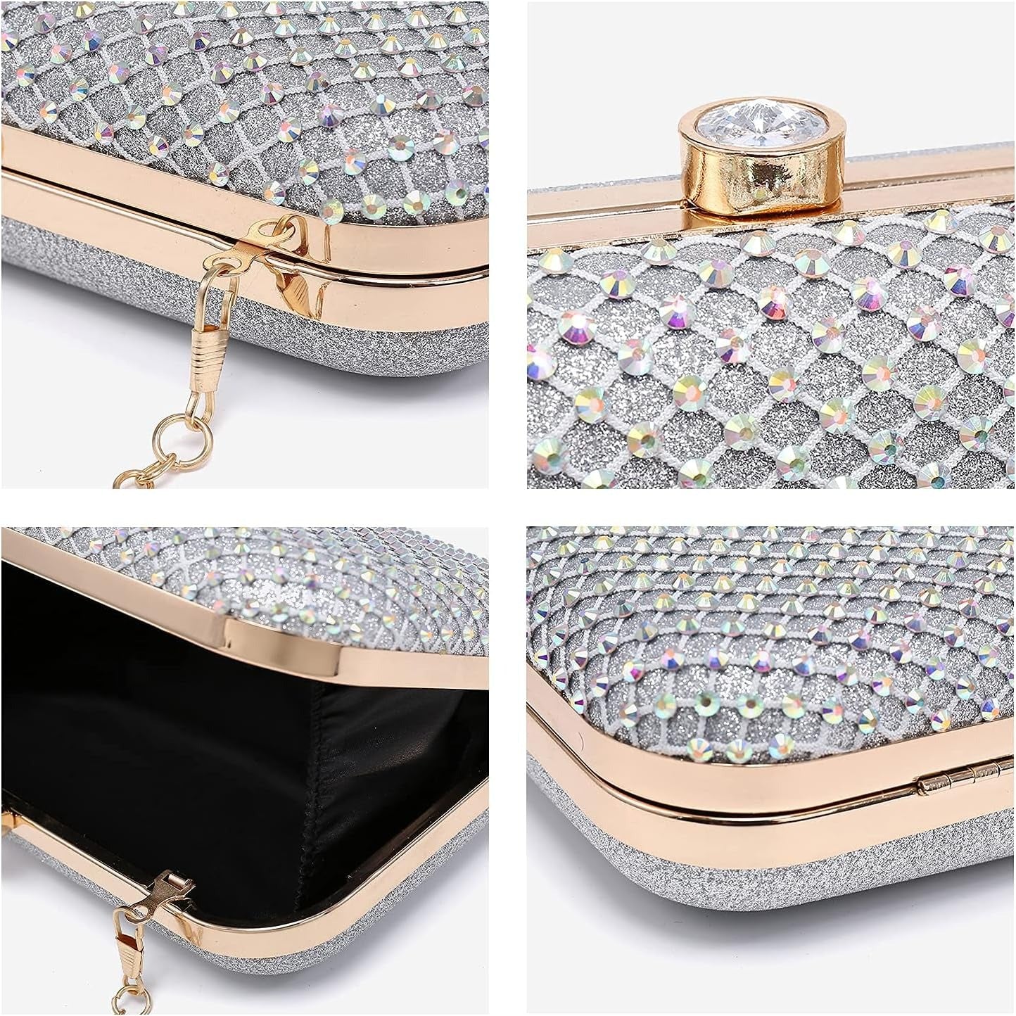 Womens Rhinestone Clutch Purse Sparkling Evening Bag with Crystal Clasp for Formal Prom Party Wedding