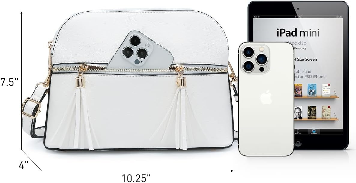 Women Tassel Zipper Pocket Crossbody Bag Shoulder Purse Fashion Travel Bag with Multi Pockets