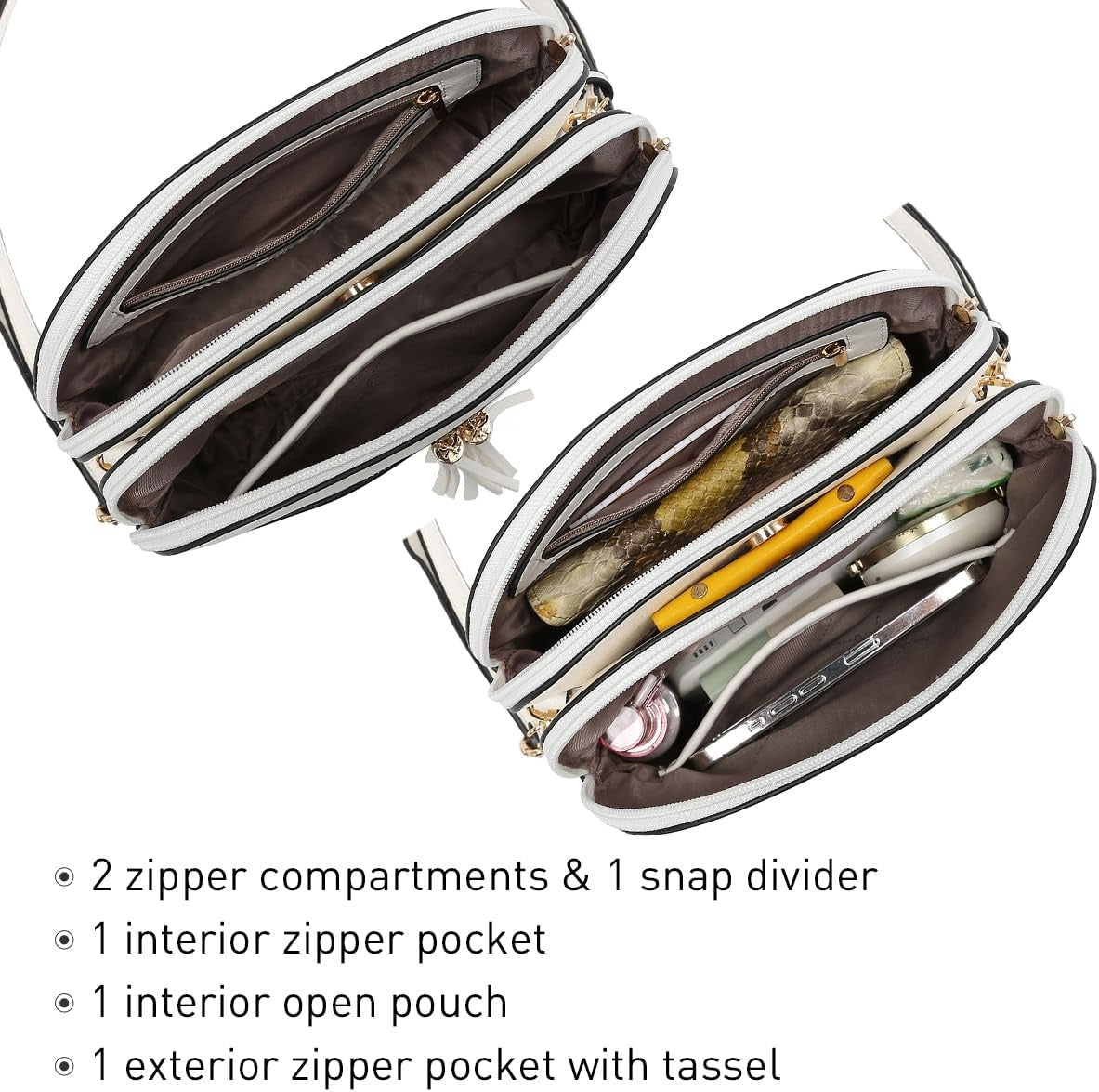 Women Tassel Zipper Pocket Crossbody Bag Shoulder Purse Fashion Travel Bag with Multi Pockets