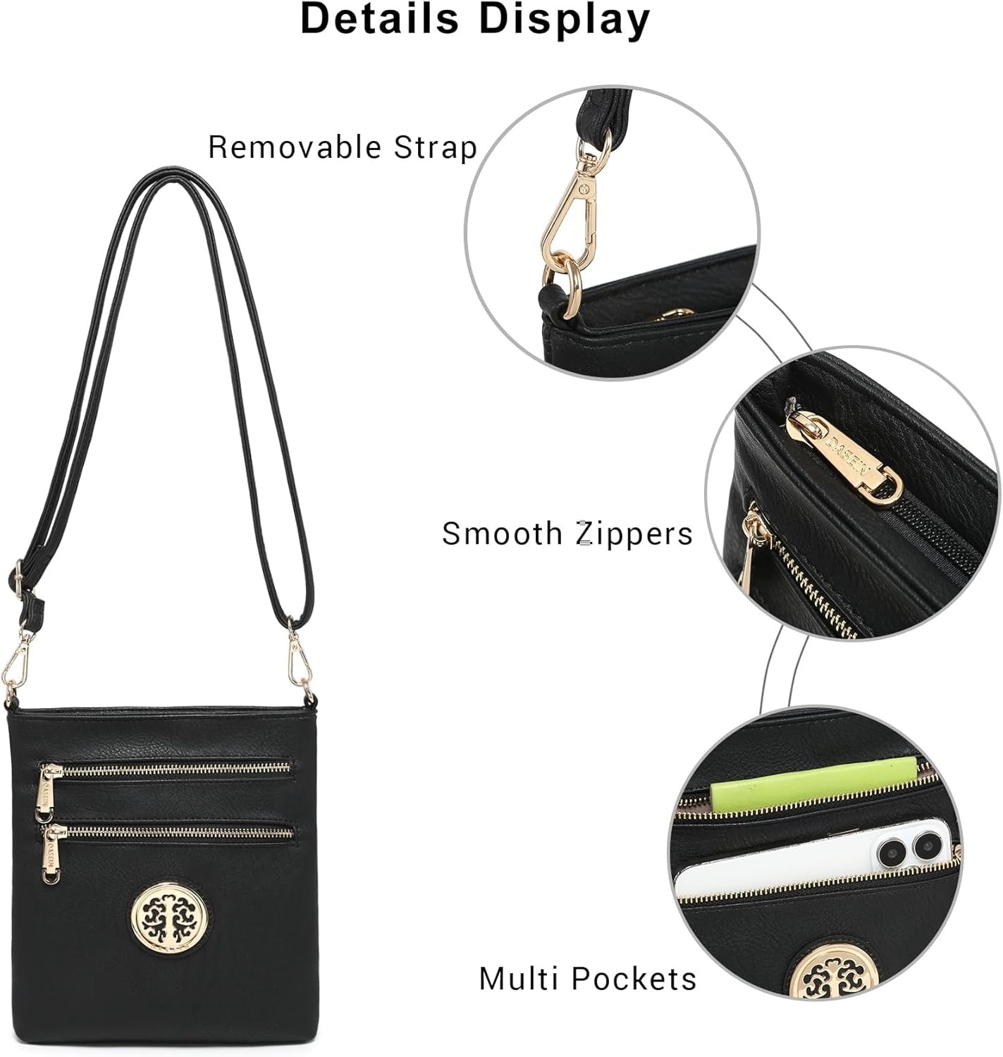 Women Small Crossbody Bag Lightweight Shoulder Purses Multi Zipper Pockets Phone Purse Handbag