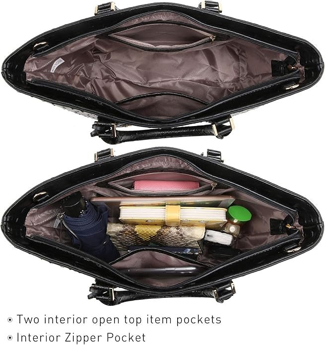 Women Satchel Purse Handbag Shoulder Bag Work Tote Bag with Matching Clutch