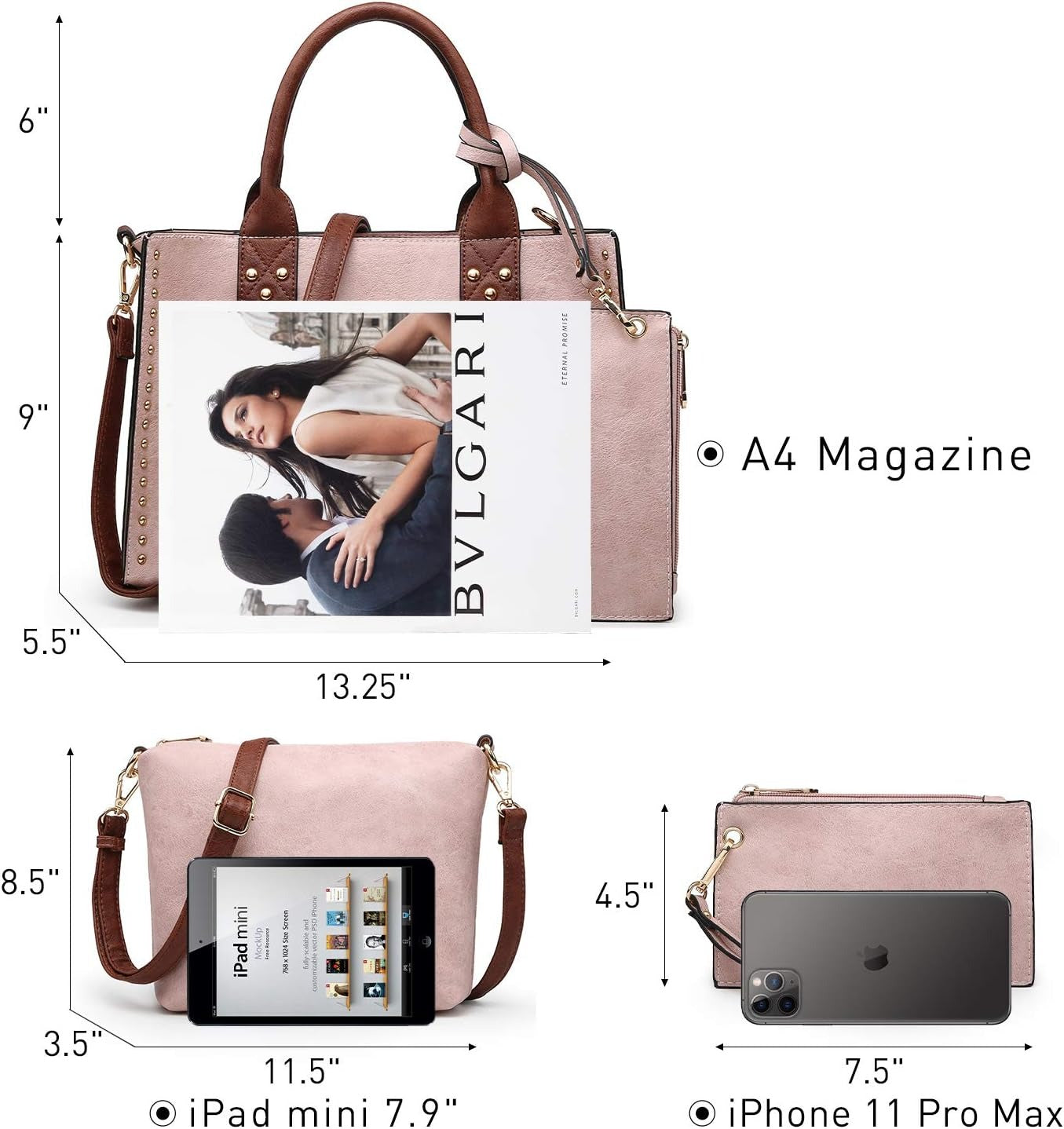 Purses Handbags for Women Tote Wallet Set Top Handle Satchel Shoulder Hobo Bag 3pcs