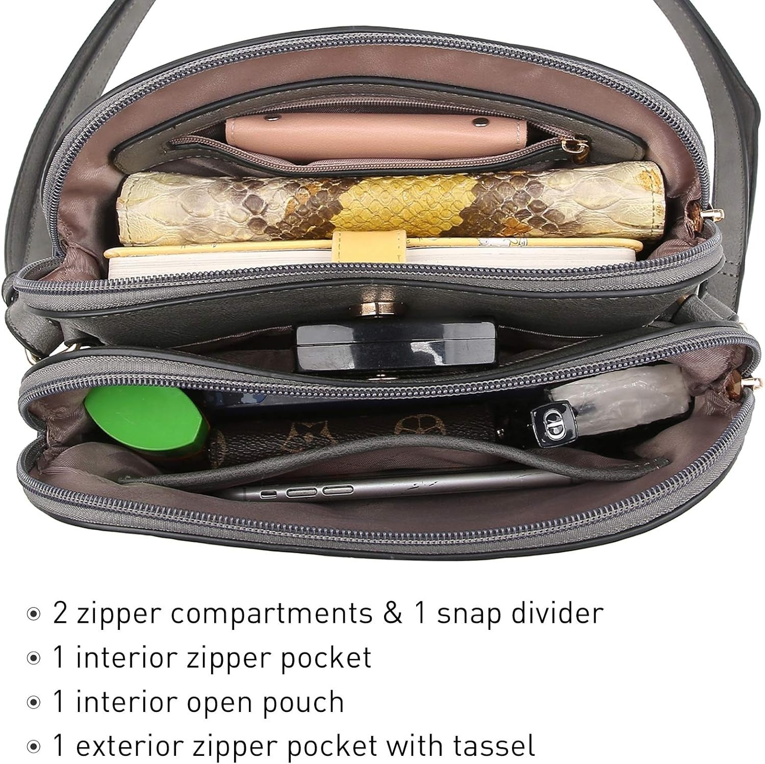 Women Tassel Zipper Pocket Crossbody Bag Shoulder Purse Fashion Travel Bag with Multi Pockets