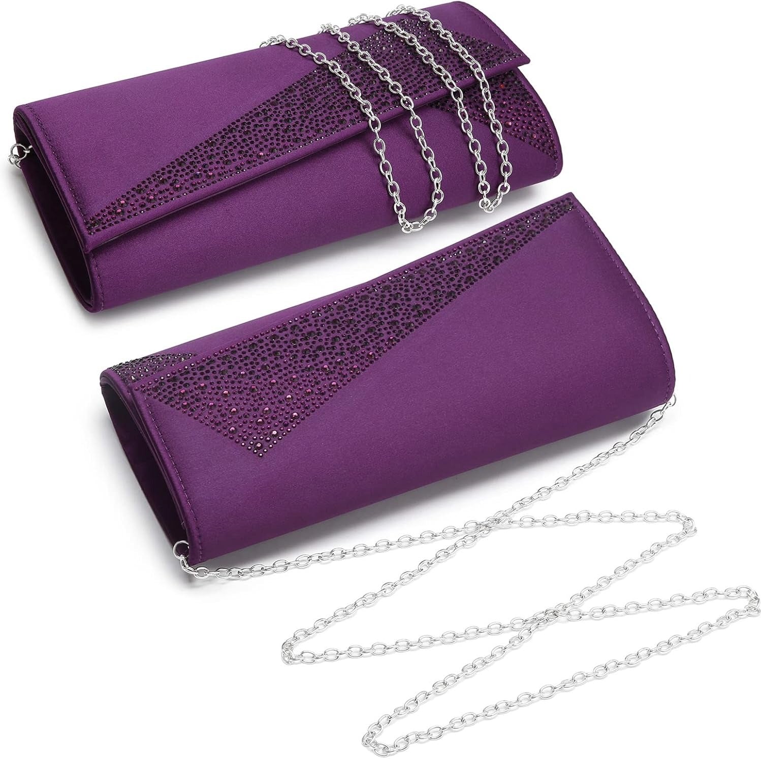 Women's Satin Rhinestone Clutch Evening Bags Sparkle Glitter Shiny Purse Handbag for Party Wedding Cocktail Prom