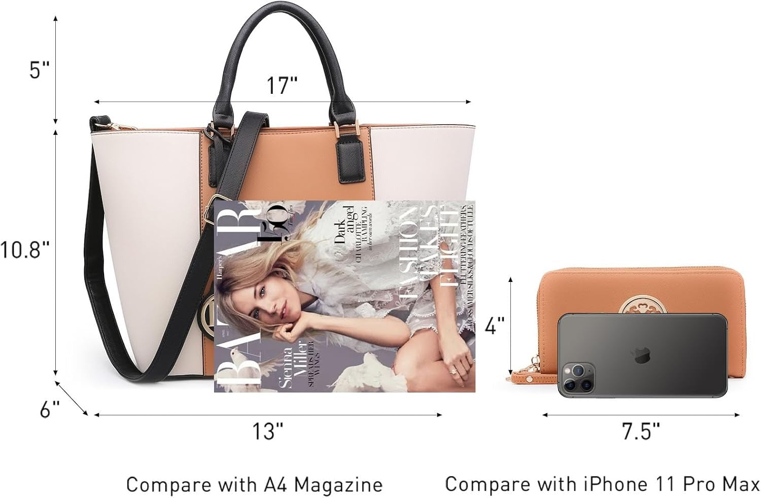 Satchel Purse Handbag for Women Large Shoulder Work Tote Bag With Matching Wallet