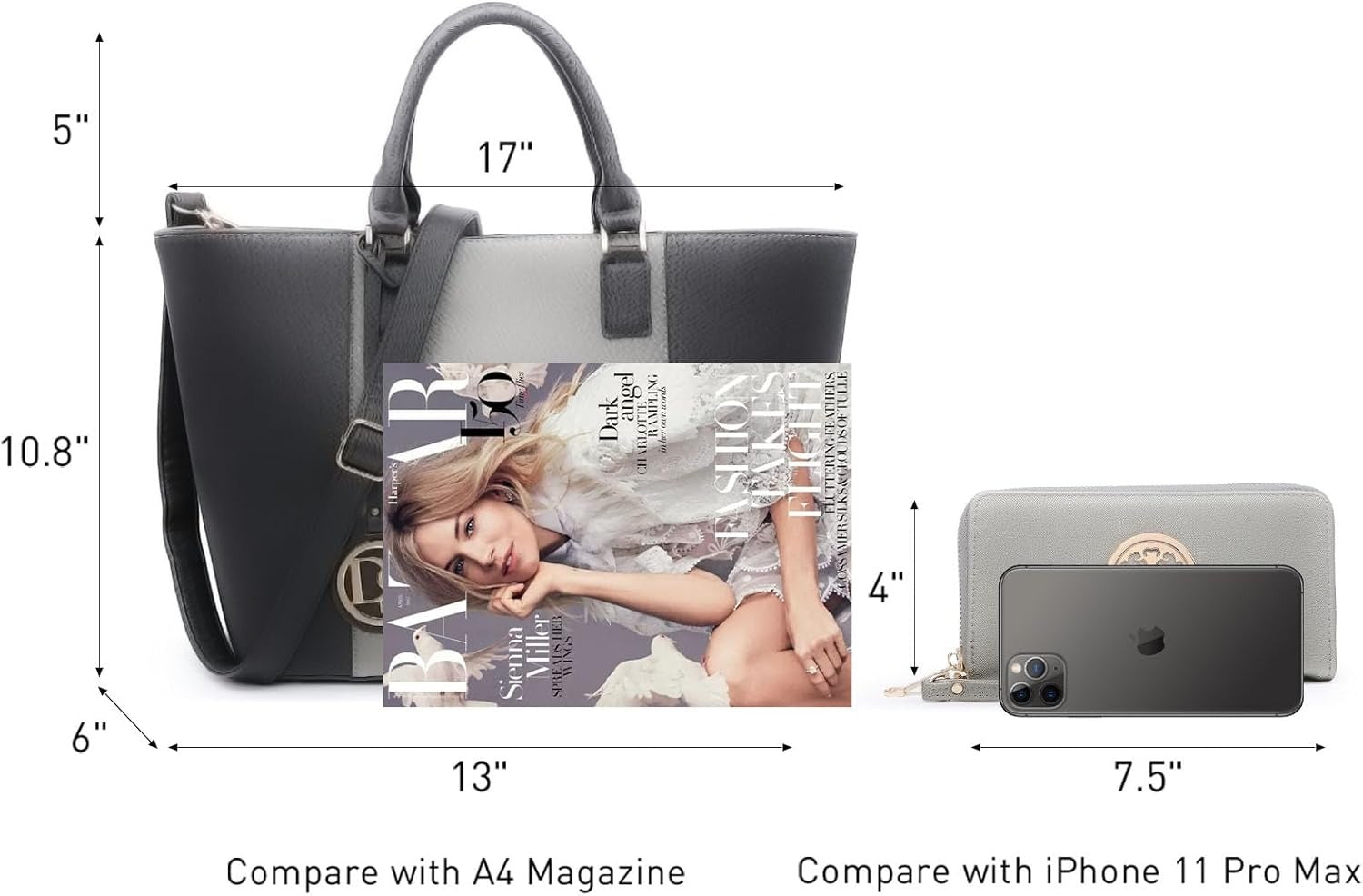 Satchel Purse Handbag for Women Large Shoulder Work Tote Bag With Matching Wallet