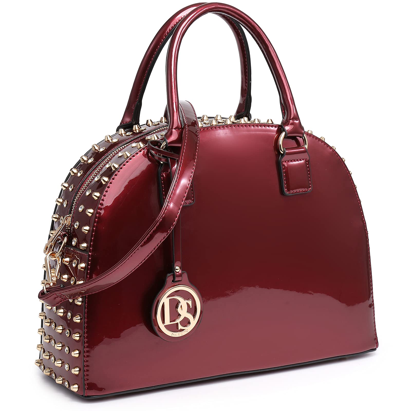 Women Patent Leather Purses Handbags Dome Satchel Purse Work Tote Structured Shoulder Bag with Long Strap