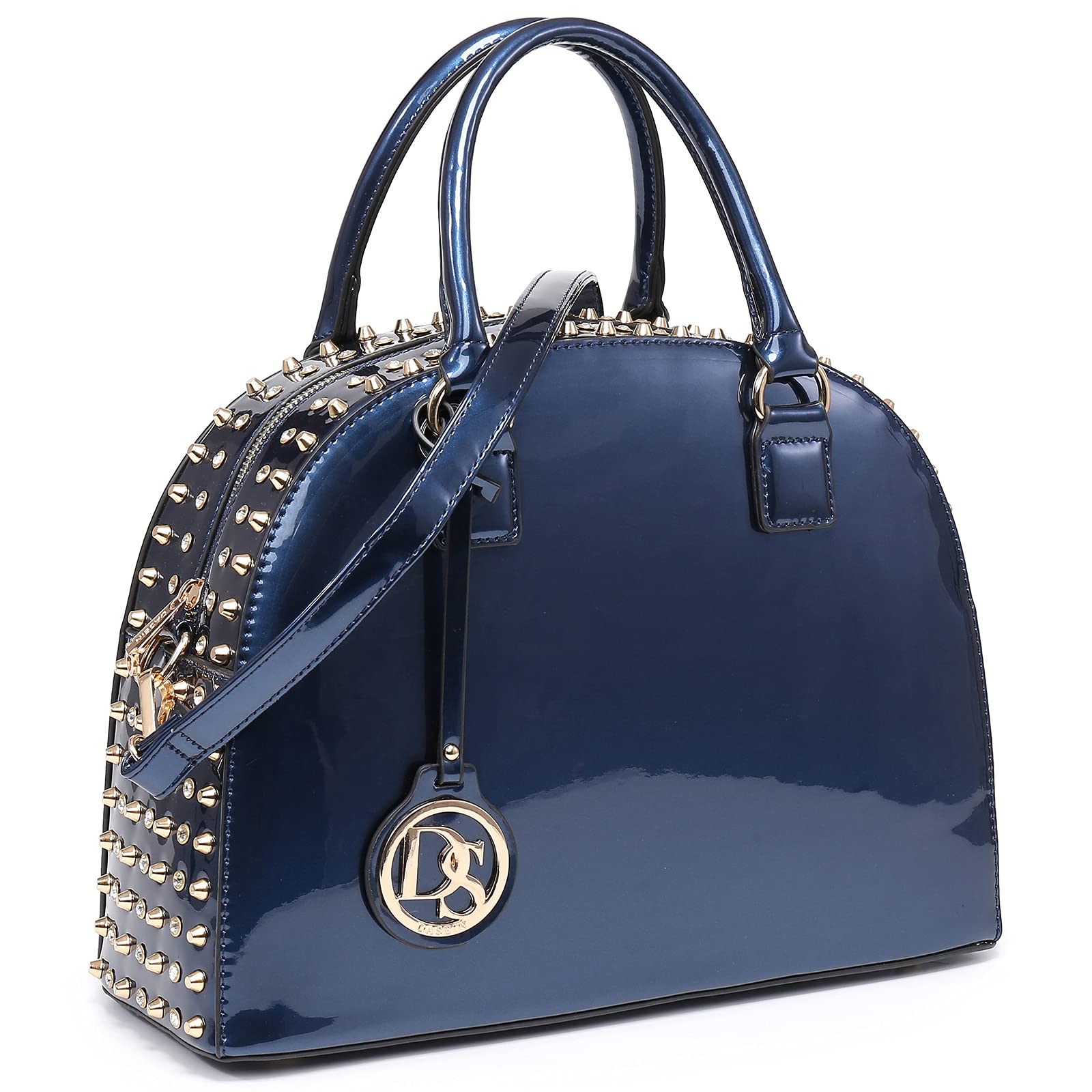 Women Patent Leather Purses Handbags Dome Satchel Purse Work Tote Structured Shoulder Bag with Long Strap