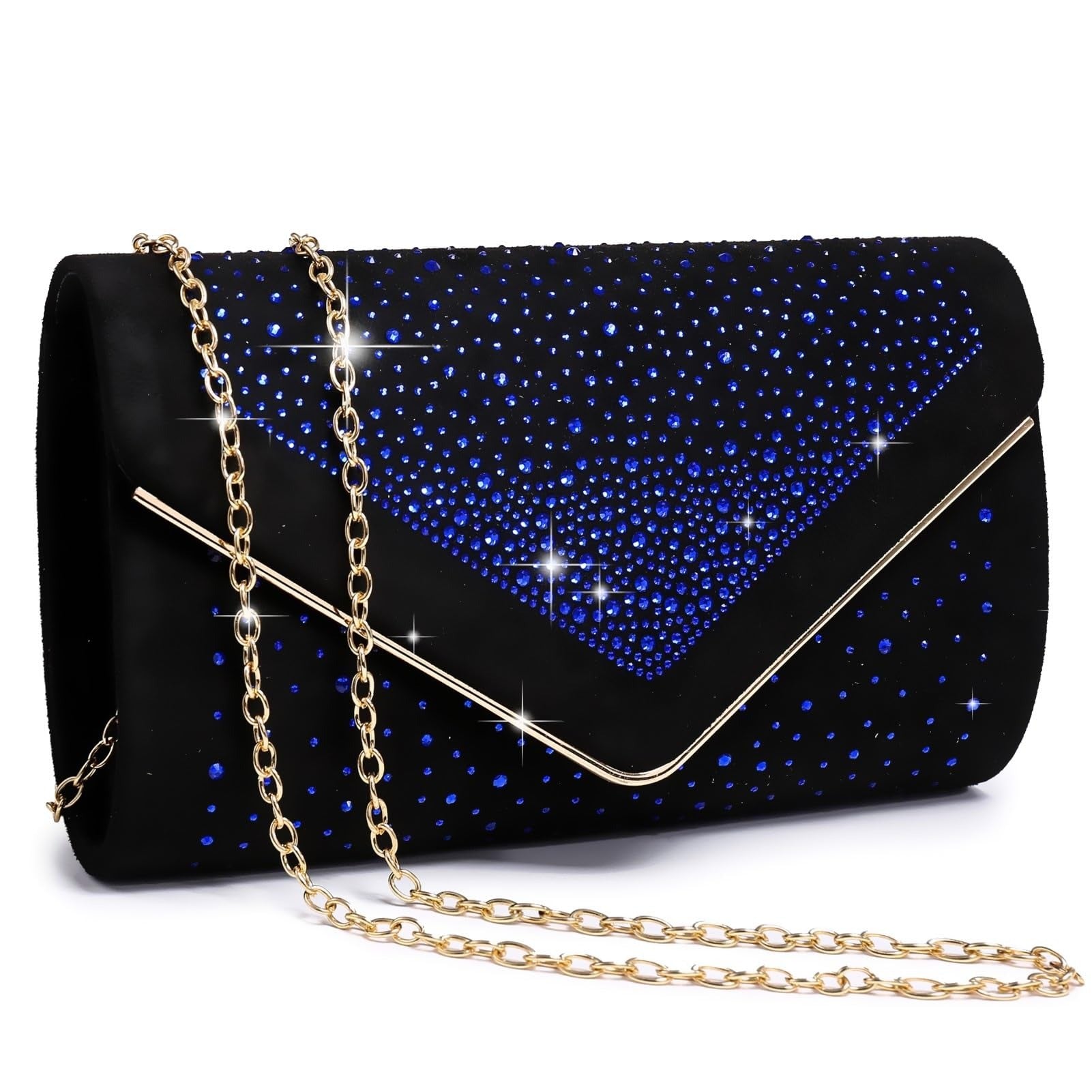 Women Rhinestone Evening Bag Faux Suede Clutch Formal Party Sparkly Purses Cocktail Wedding Handbag