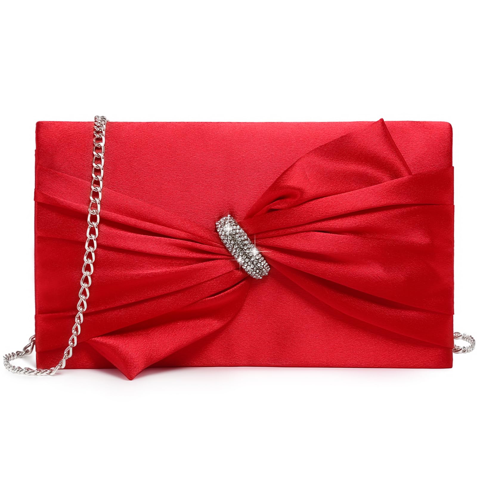 Women Elegant Satin Bow Flap Evening Bag Rhinestone Clutch Purse Handbag Formal/Wedding/Prom/Party