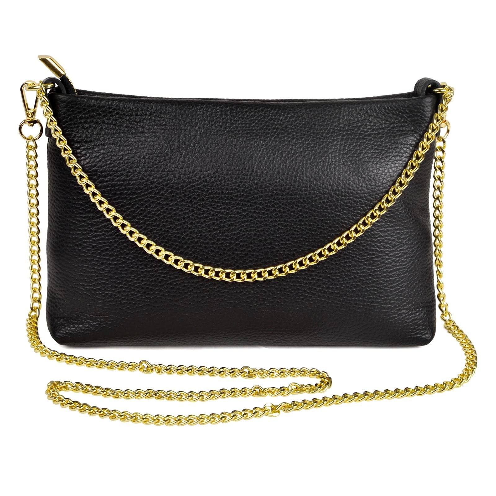 Italian Genuine Leather Handbag for Women Clutch Evening Bag Gold Chain Strap Shoulder Bag Crossbody Purse