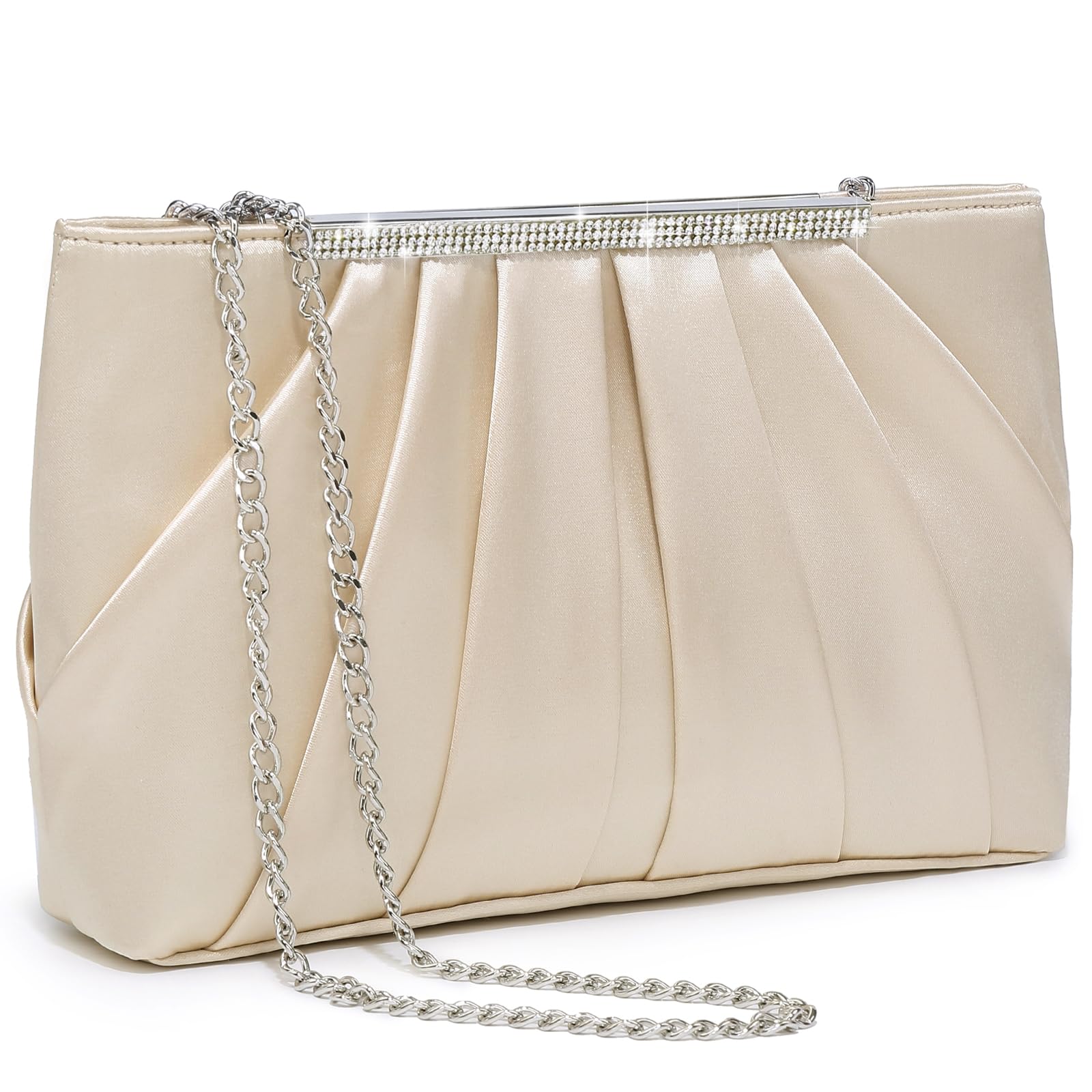 Elegant Pleated Evening Clutch Bags for Women Formal Handbags Purses for Wedding Party Prom with Sparkly Rhinestones