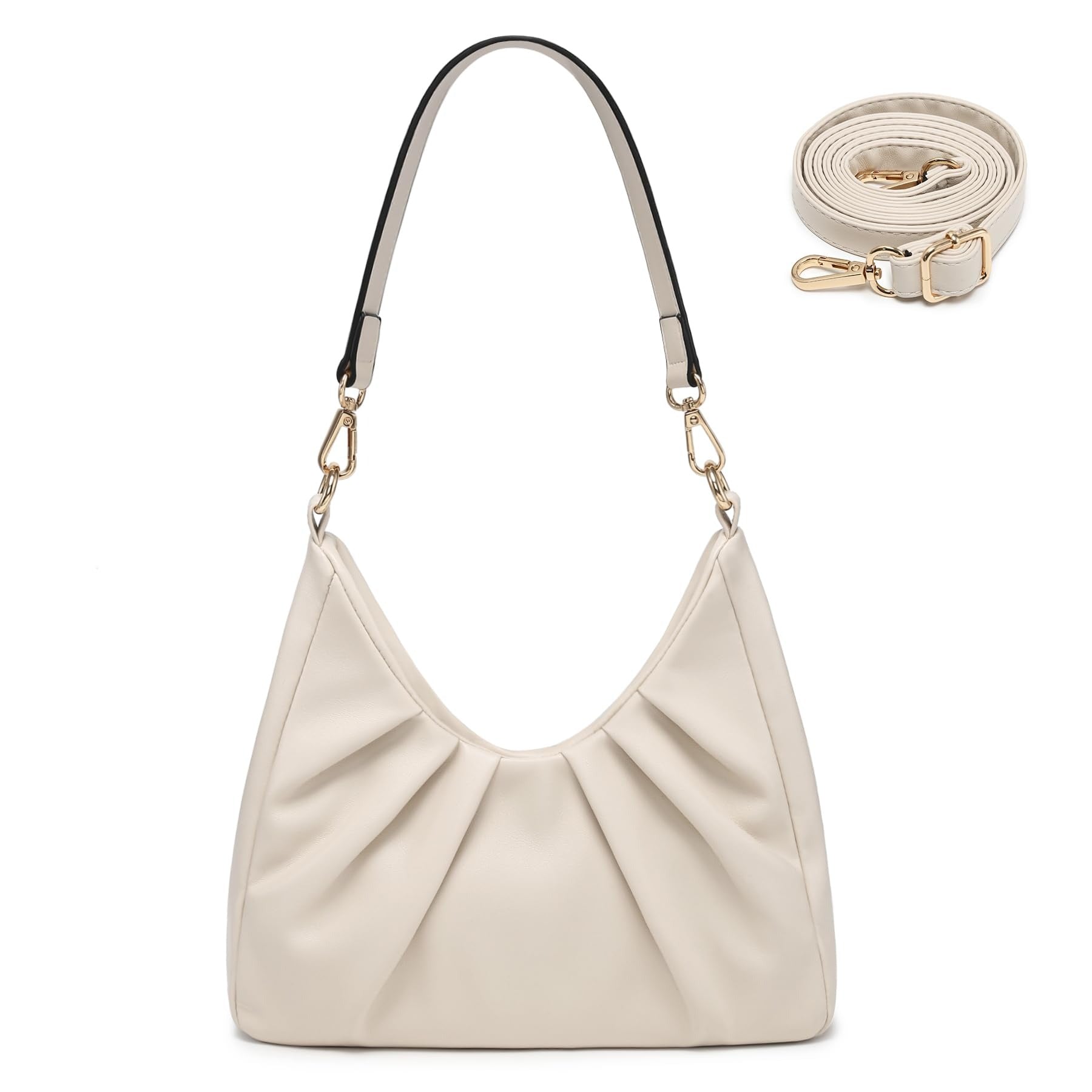 Ruched Hobo Handbag for Women Retro Shoulder Purse Crossbody Bag with 2 Removable Straps