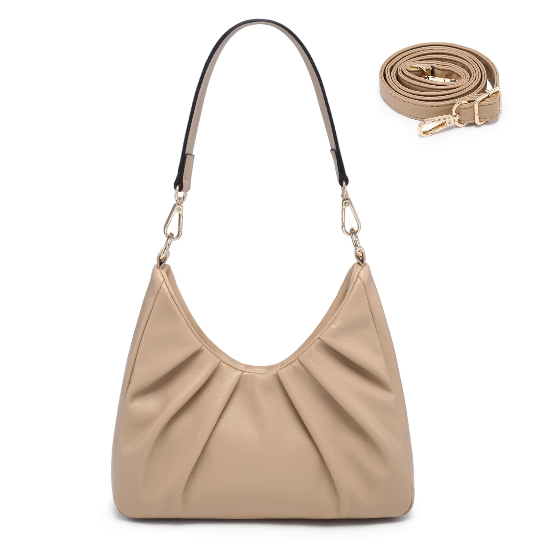 Ruched Hobo Handbag for Women Retro Shoulder Purse Crossbody Bag with 2 Removable Straps