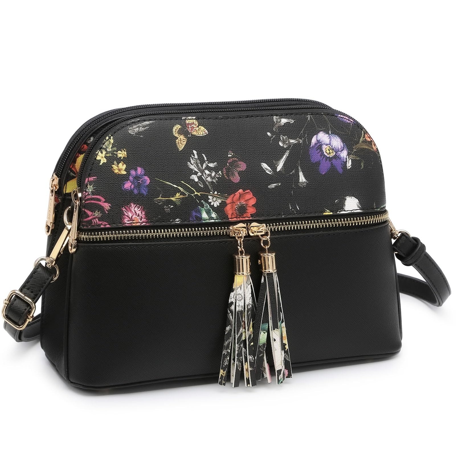 Women Tassel Zipper Pocket Crossbody Bag Shoulder Purse with Multi Pockets