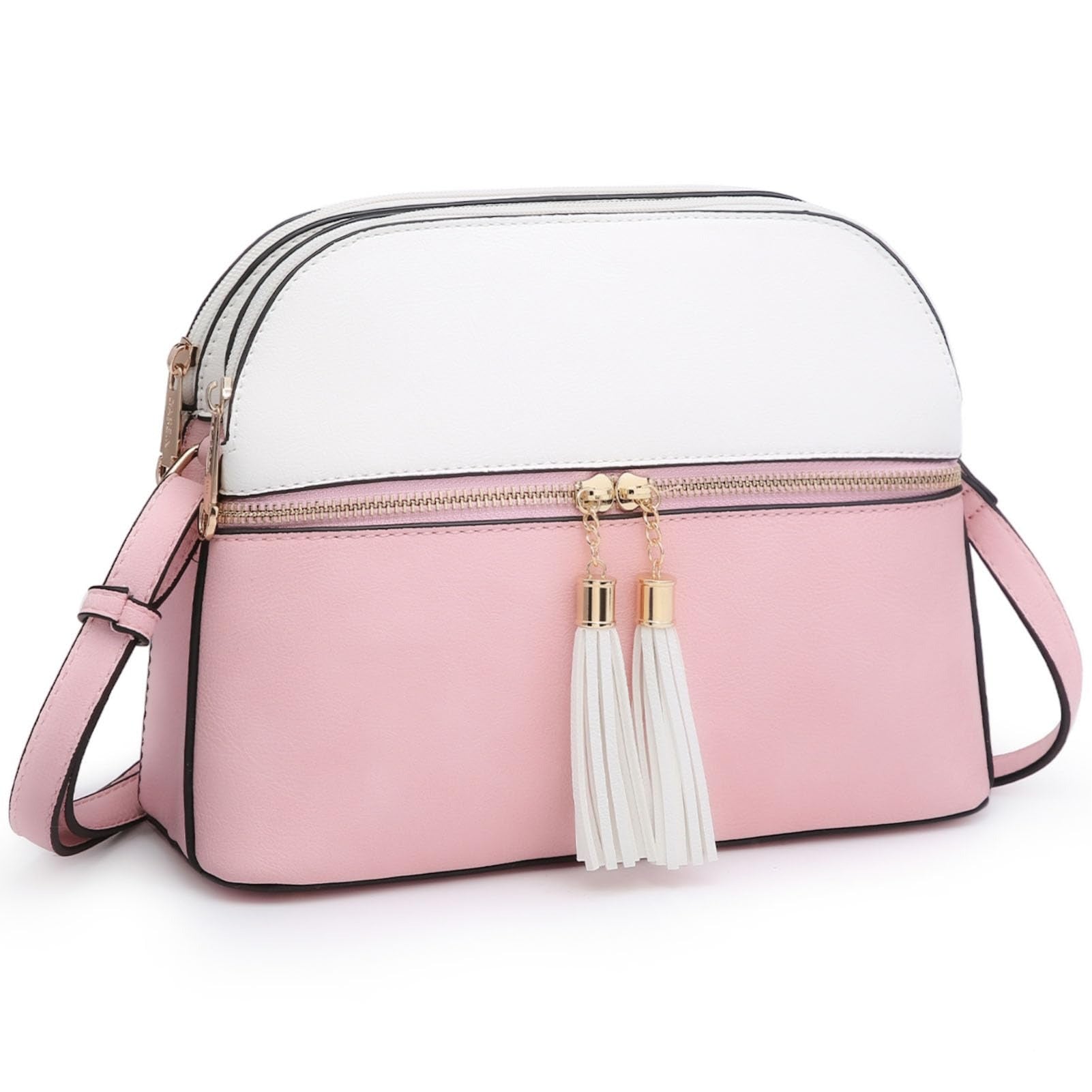 Women Tassel Zipper Pocket Crossbody Bag Shoulder Purse Travel Bag with Multi Pockets