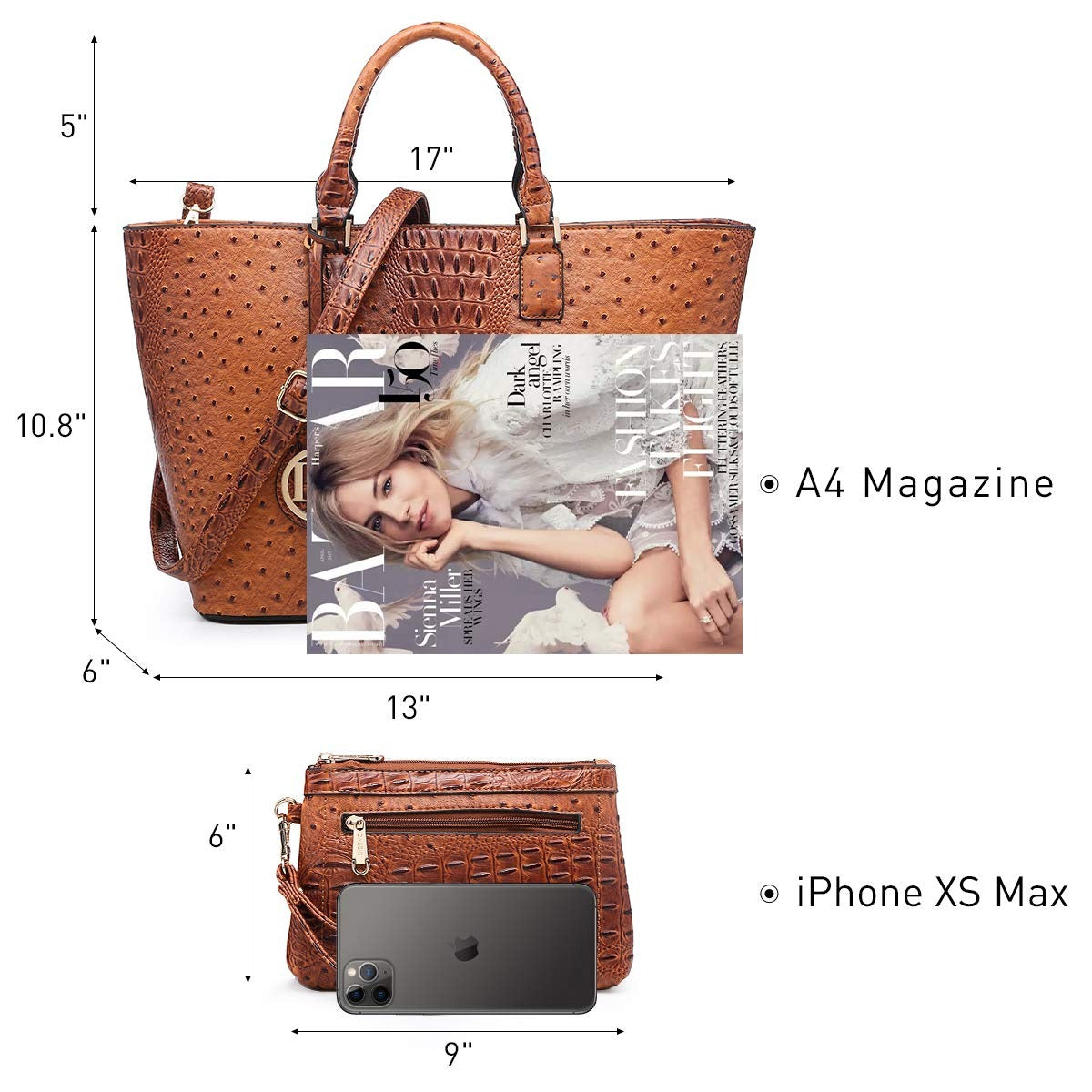 Women Satchel Purse Handbag Shoulder Bag Work Tote Bag with Matching Clutch