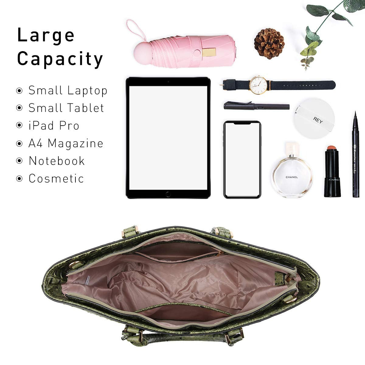 Women Satchel Purse Handbag Shoulder Bag Work Tote Bag with Matching Clutch