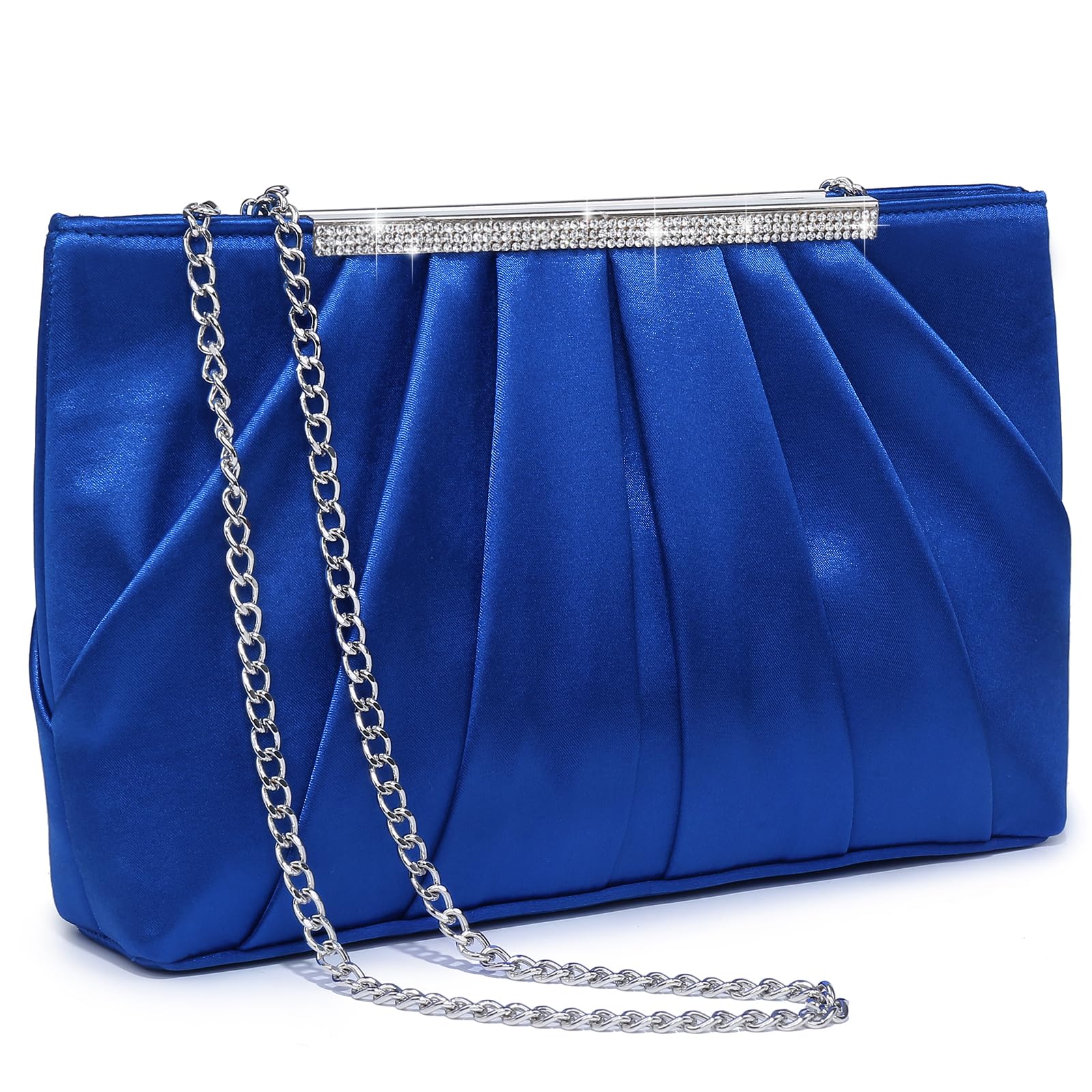 Elegant Pleated Evening Clutch Bags for Women Formal Handbags Purses for Wedding Party Prom with Sparkly Rhinestones