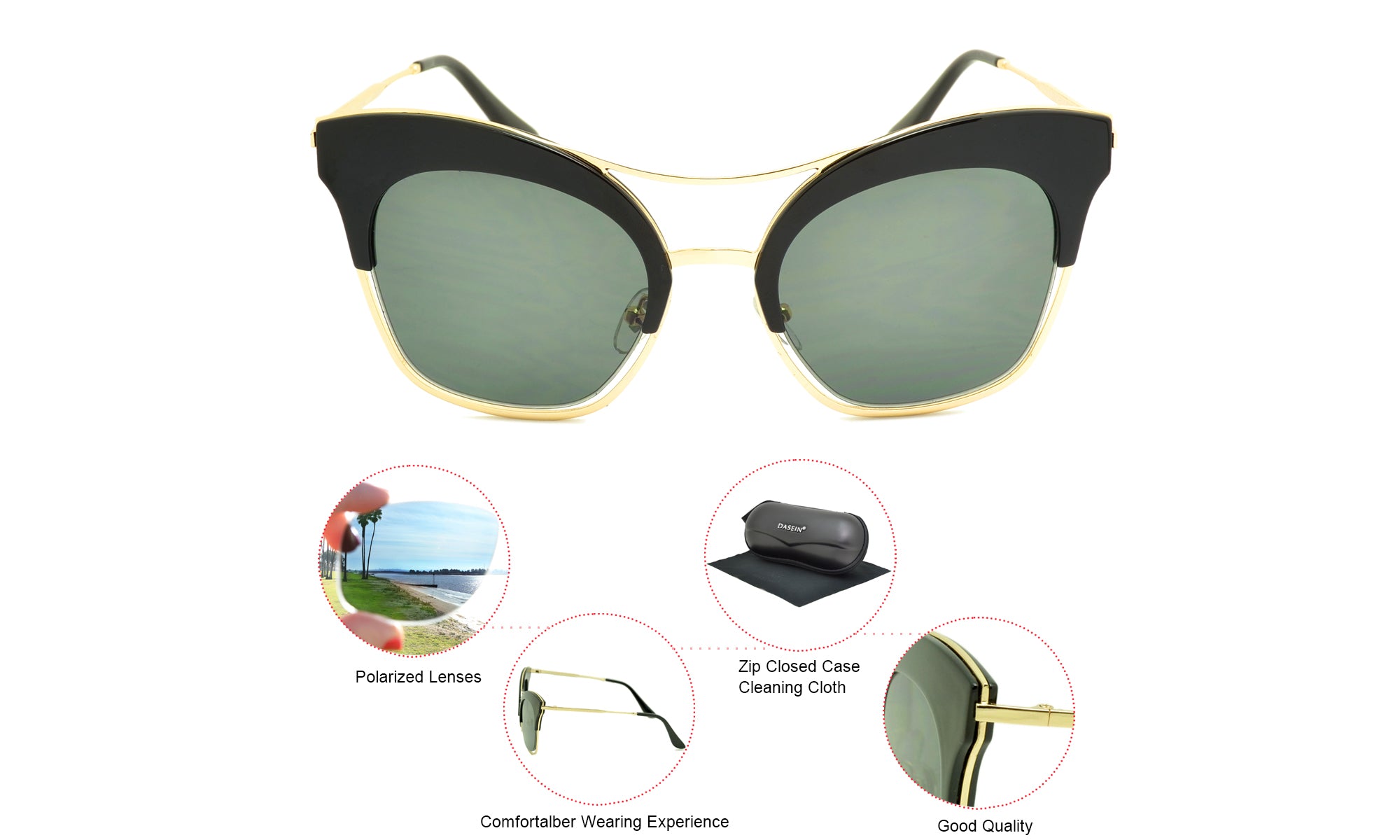 Dasein Women's Retro Polarized Cat Eye Sunglasses