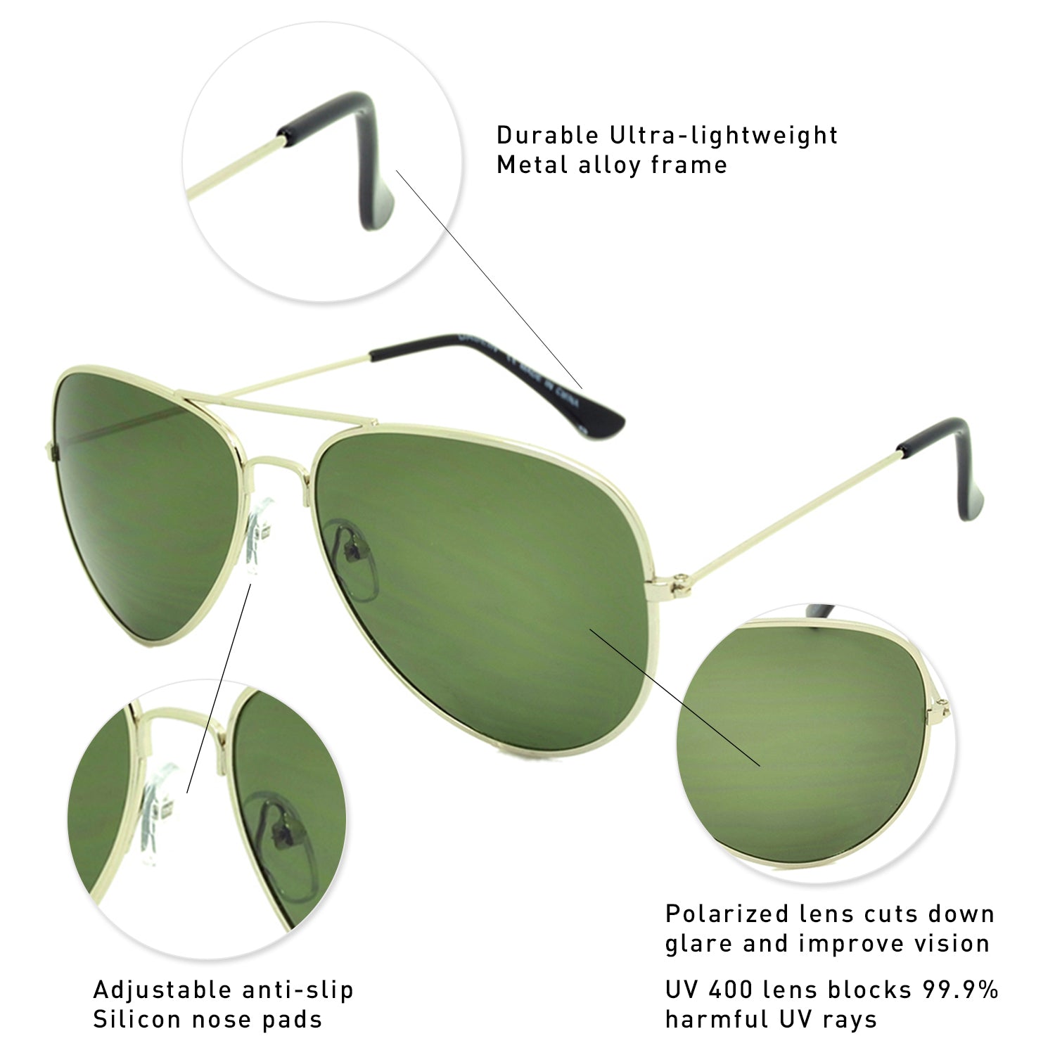 Unisex Classic Metal Sunglasses Polarized Color Lens Aviator Glasses
