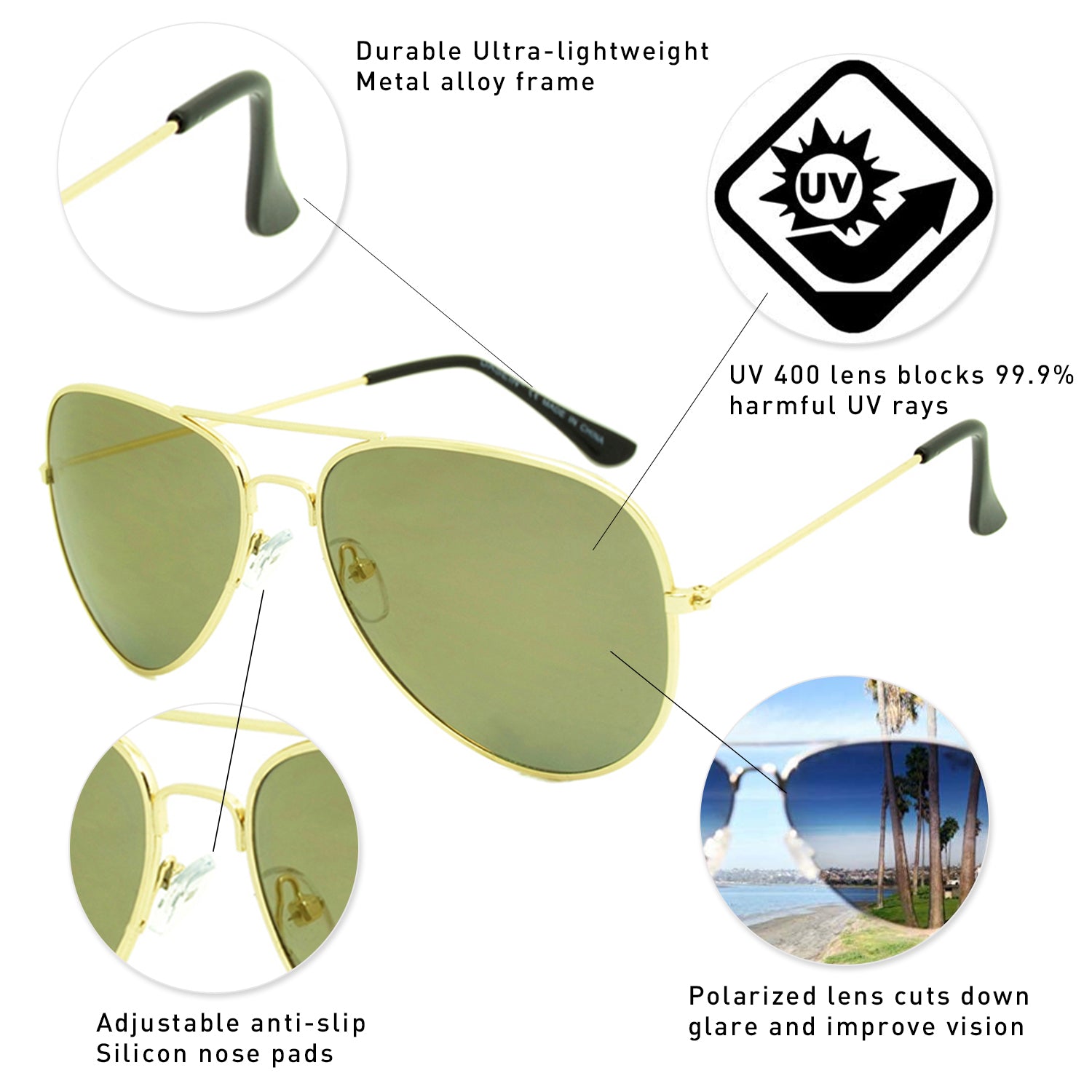 Unisex Classic Metal Sunglasses Polarized Color Lens Aviator Glasses