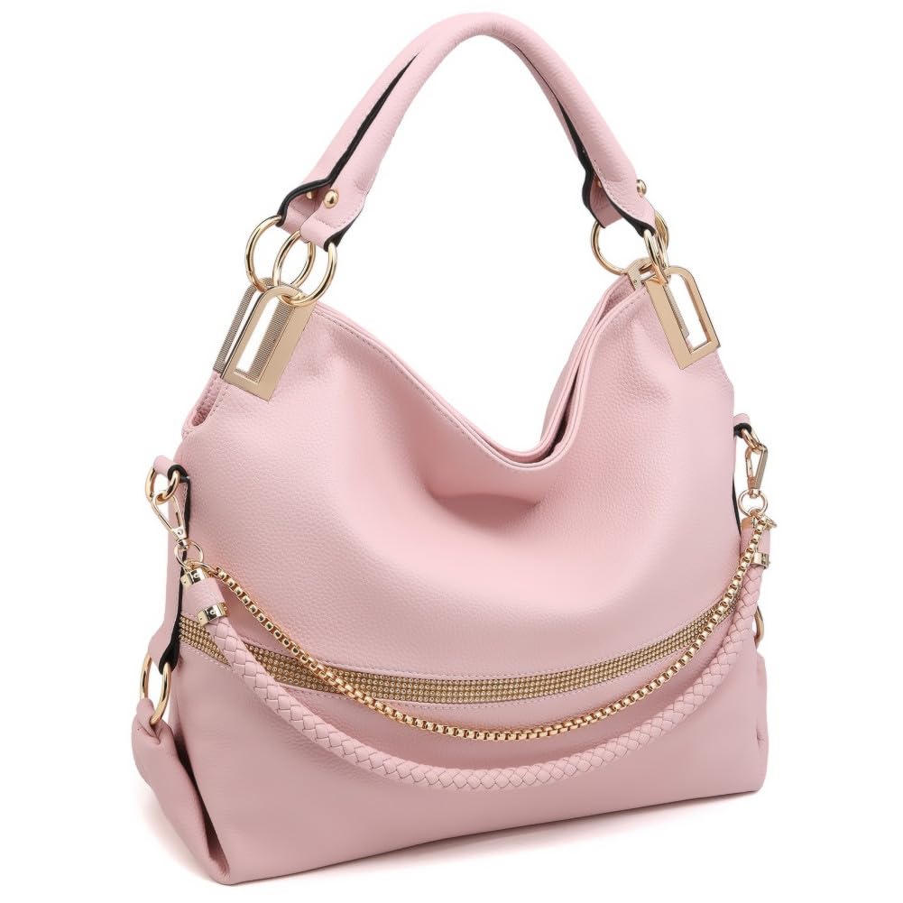 Women's Large Hobo Bag with Rhinestone Accents Vegan Leather Tote Purse Shoulder Handbag for Ladies
