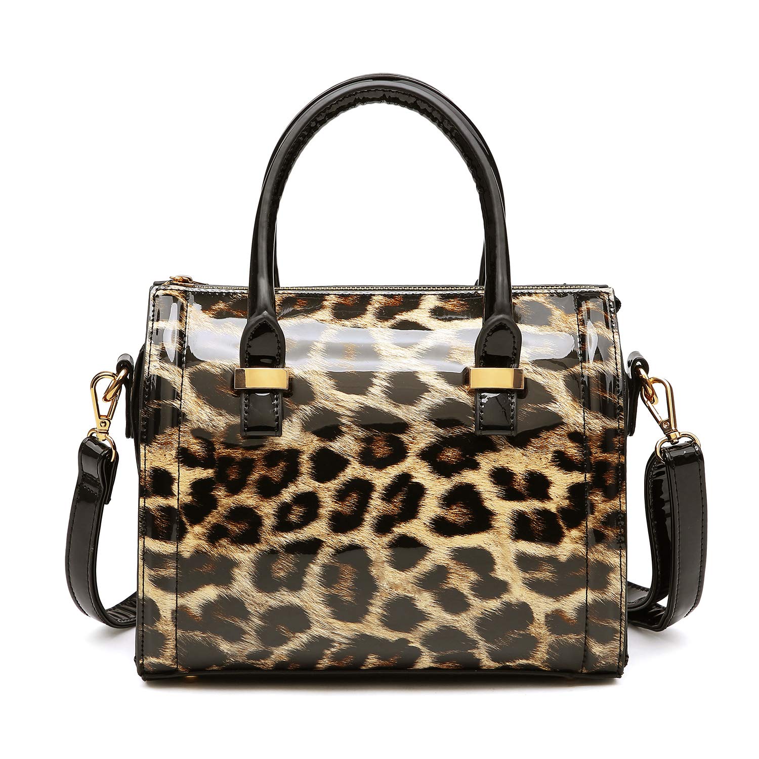 Shiny Patent Faux Leather Handbags Barrel Top Handle Purse Satchel Bag Shoulder Bag for Women