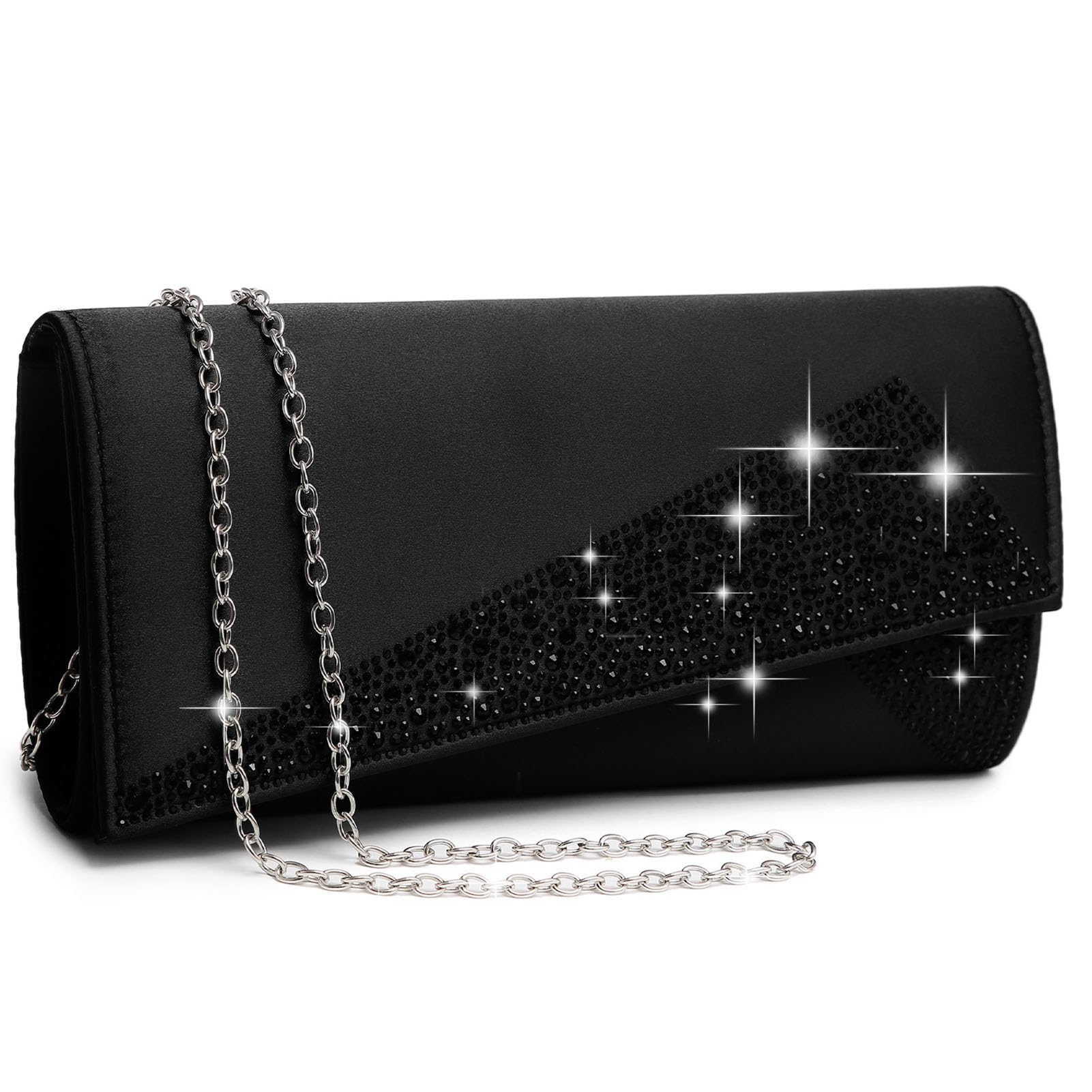 Women's Satin Rhinestone Clutch Evening Bags Sparkle Glitter Shiny Purse Handbag for Party Wedding Cocktail Prom