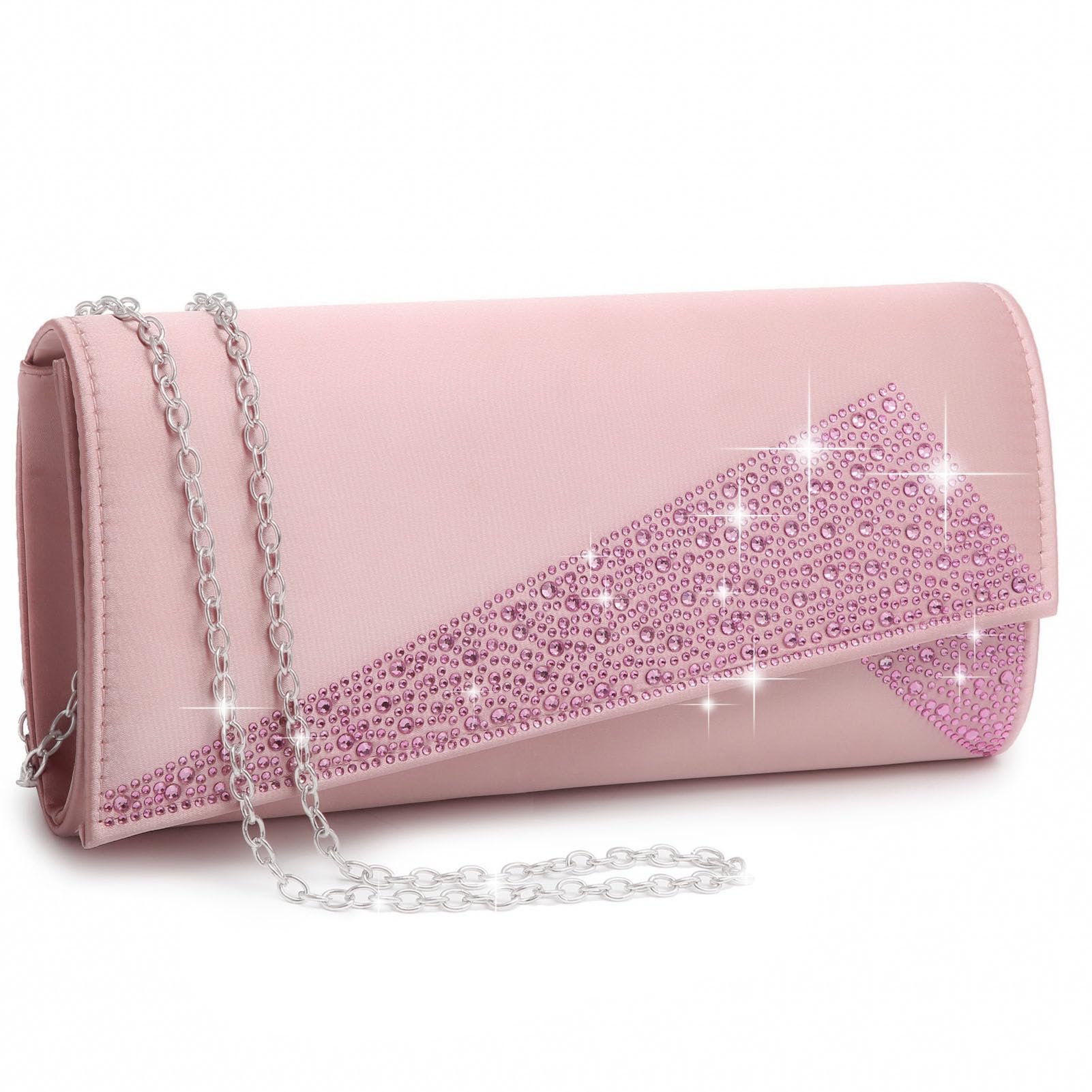 Women's Satin Rhinestone Clutch Evening Bags Sparkle Glitter Shiny Purse Handbag for Party Wedding Cocktail Prom