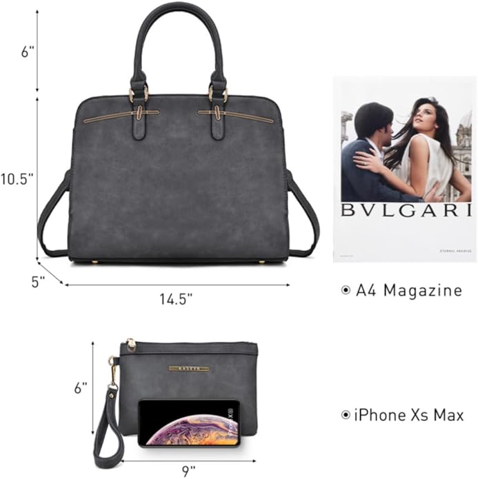 Women Handbag Wallet Tote Shoulder Hobo Bag Top Handle Satchel Purse Set 2pcs with 3 Compartments