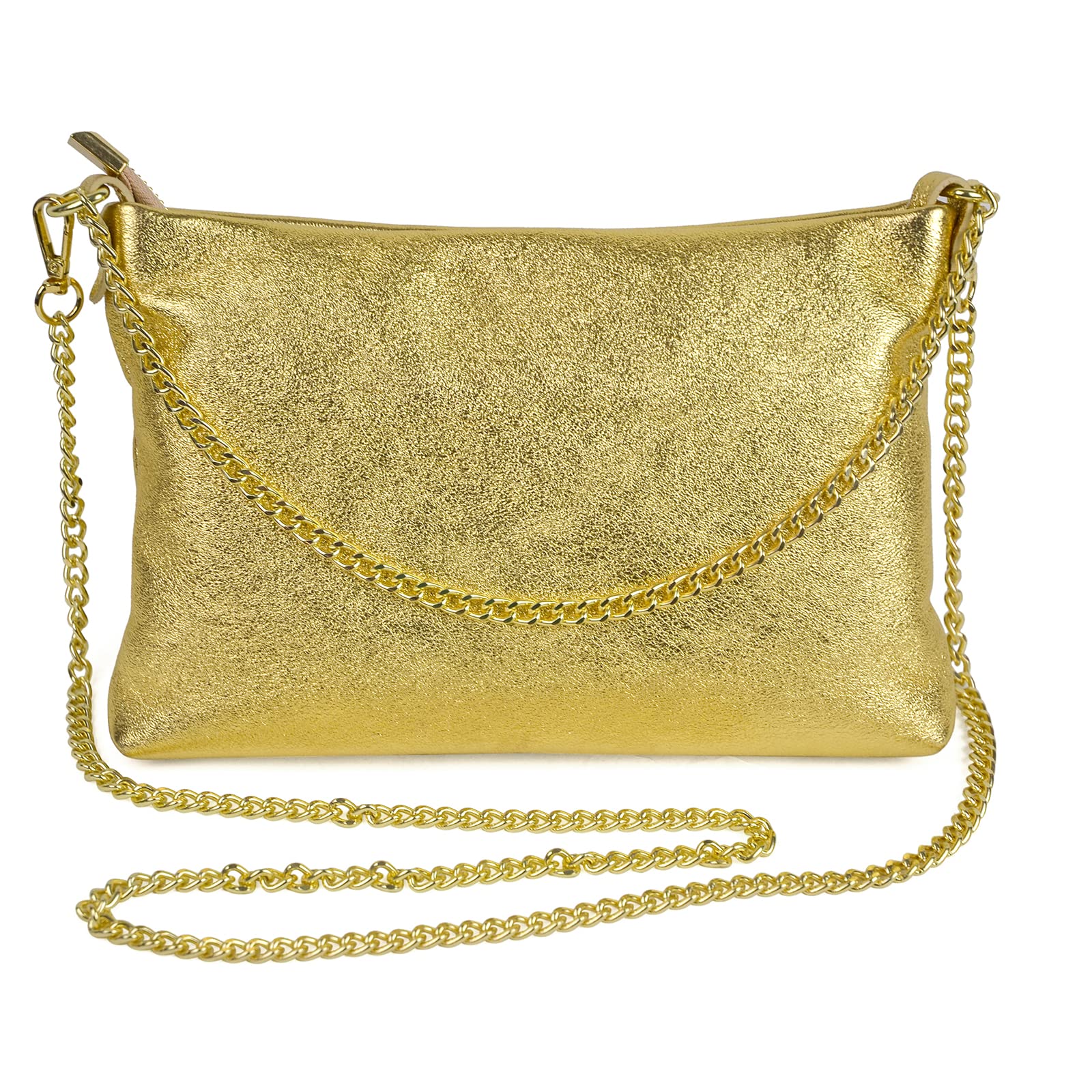Italian Genuine Leather Handbag for Women Clutch Evening Bag Gold Chain Strap Shoulder Bag Crossbody Purse