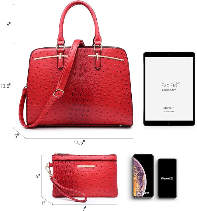 Women Handbag Wallet Tote Shoulder Hobo Bag Top Handle Satchel Purse Set 2pcs with 3 Compartments