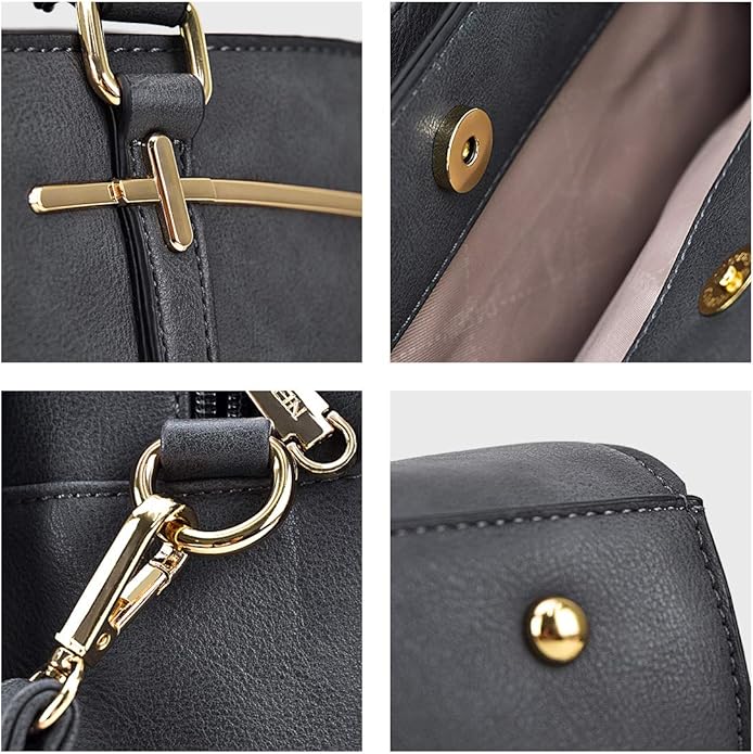 Women Handbag Wallet Tote Shoulder Hobo Bag Top Handle Satchel Purse Set 2pcs with 3 Compartments