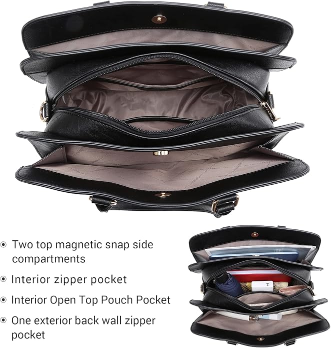 Women Handbag Wallet Tote Shoulder Hobo Bag Top Handle Satchel Purse Set 2pcs with 3 Compartments