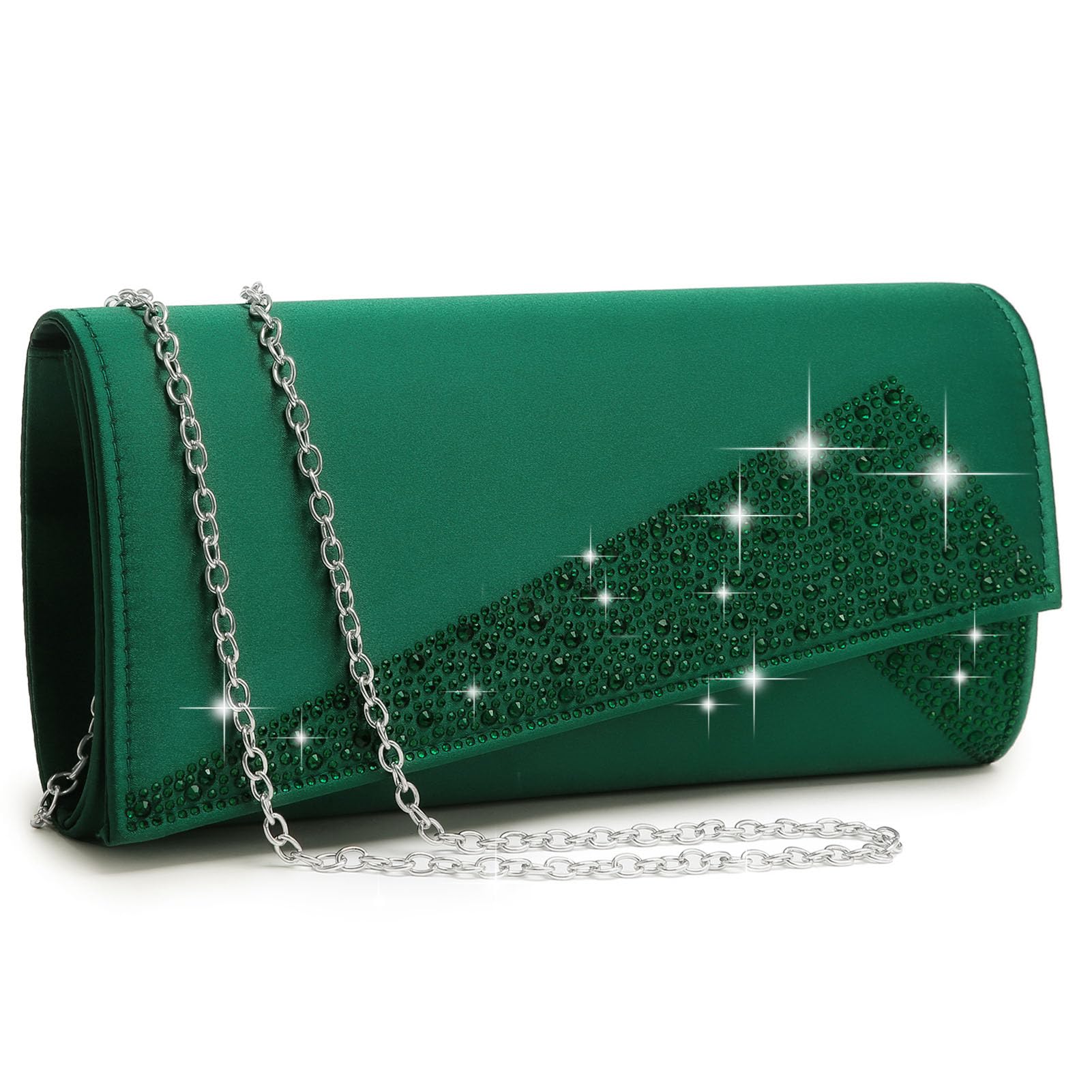 Women's Satin Rhinestone Clutch Evening Bags Sparkle Glitter Shiny Purse Handbag for Party Wedding Cocktail Prom