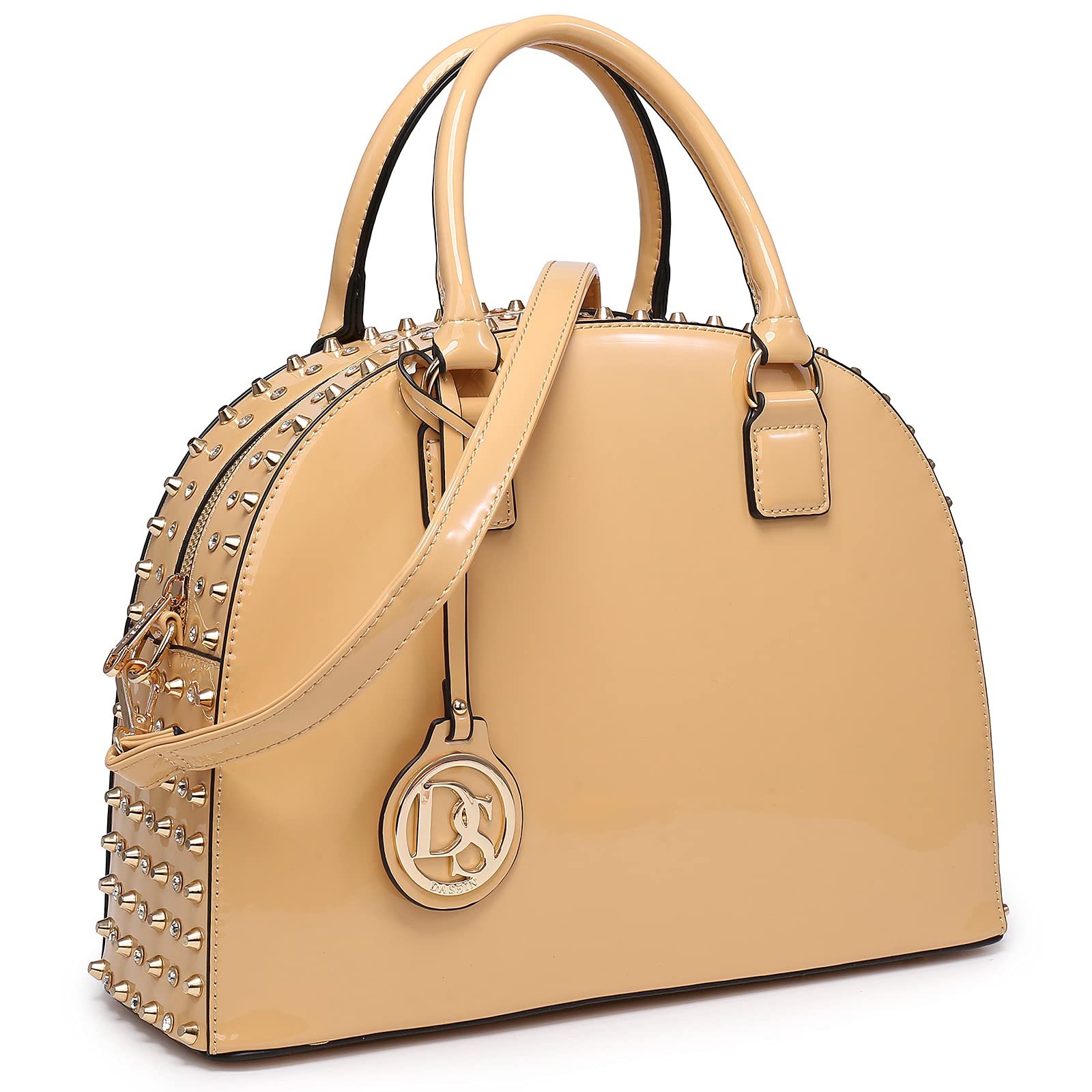 Women Patent Leather Purses Handbags Dome Satchel Purse Work Tote Structured Shoulder Bag with Long Strap