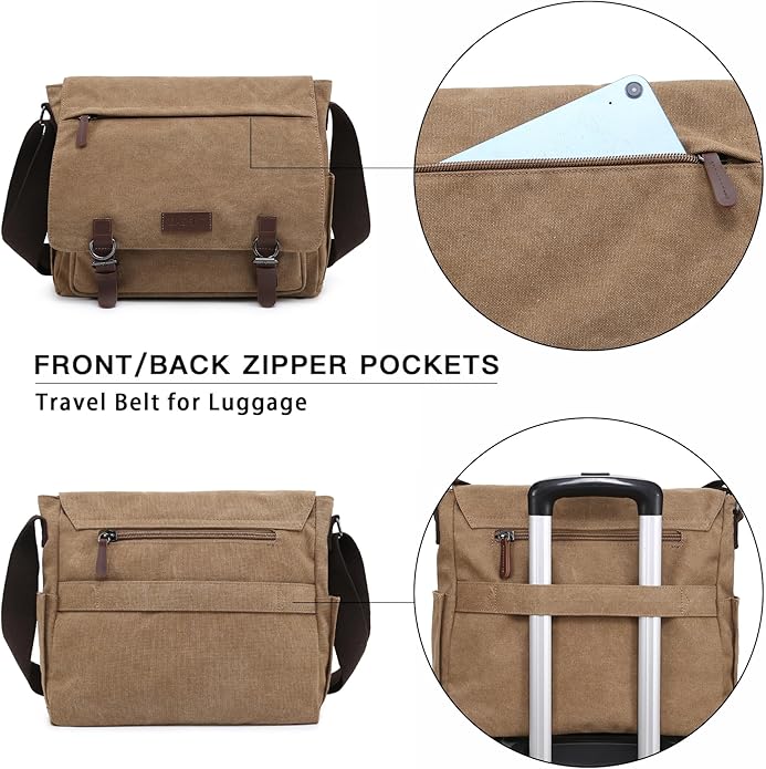 Large Vintage Canvas Messenger Shoulder Bag Travel Crossbody Purse Briefcase Business Bag for 15inch Laptop