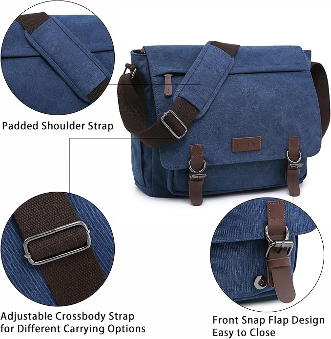 Large Vintage Canvas Messenger Shoulder Bag Travel Crossbody Purse Briefcase Business Bag for 15inch Laptop