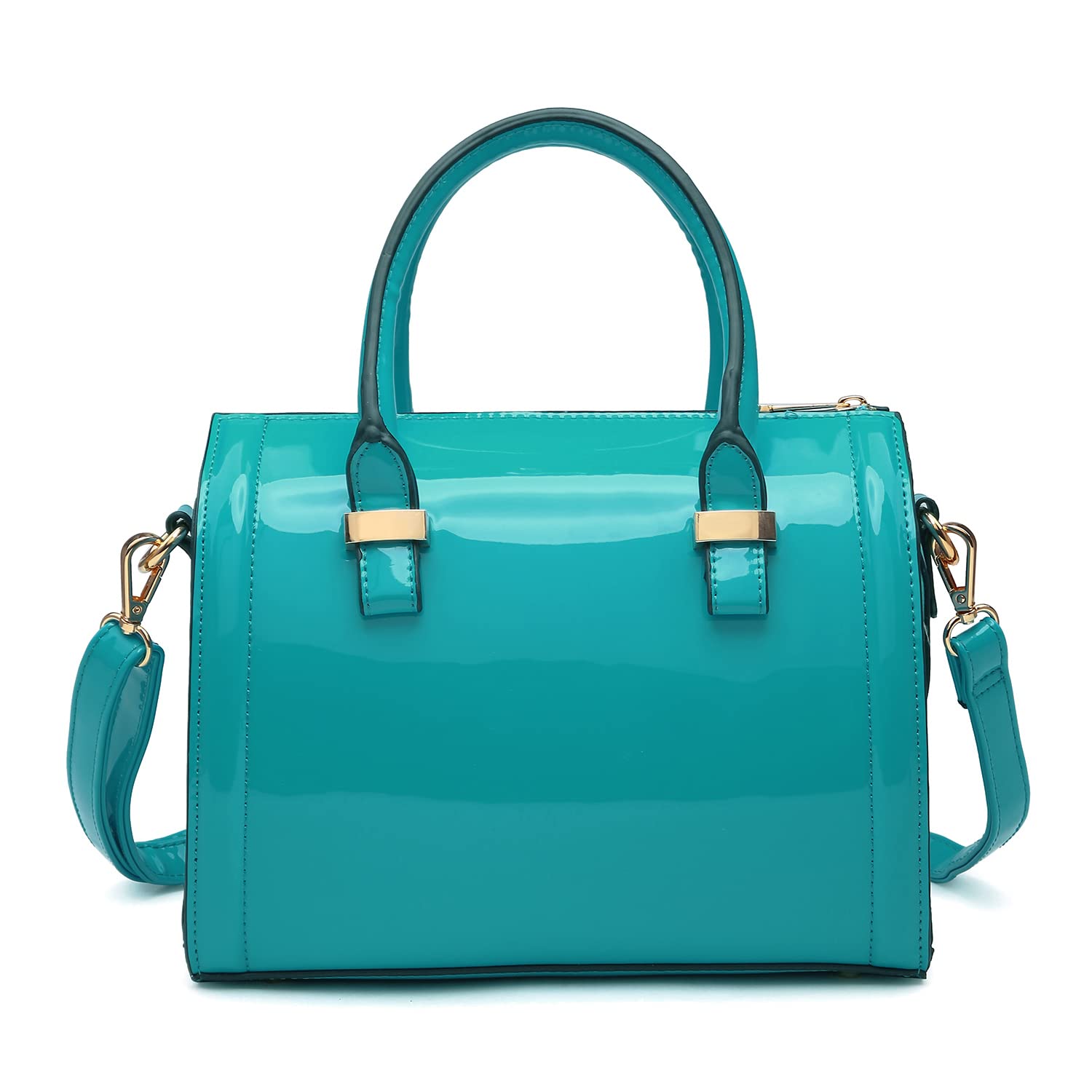 Shiny Patent Faux Leather Handbags Barrel Top Handle Purse Satchel Bag Shoulder Bag for Women