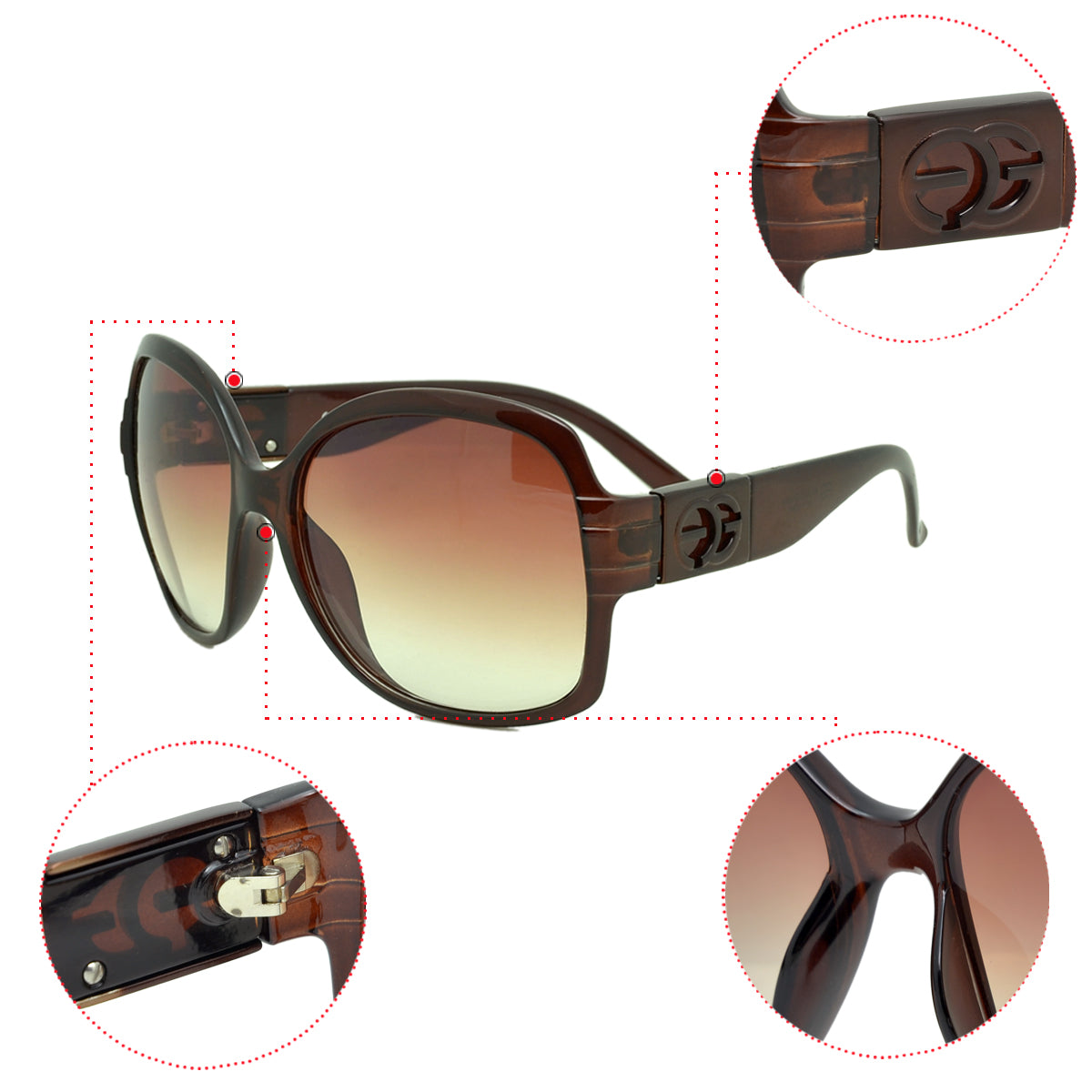 Dasein Fashion Round Box Frame Sunglasses with Outline Accent UV Polarized