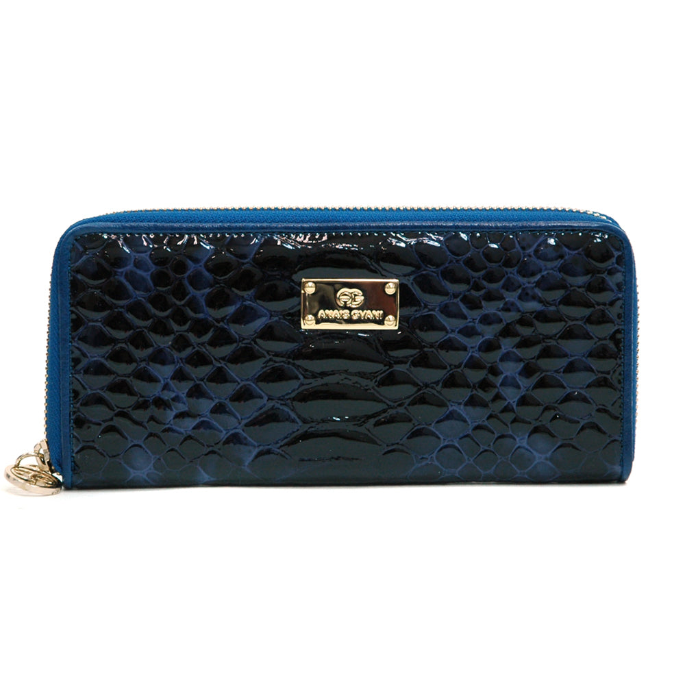 Dasein Women Genuine Italian Leather Embossed Zip-Around Wallet Purse Card Case