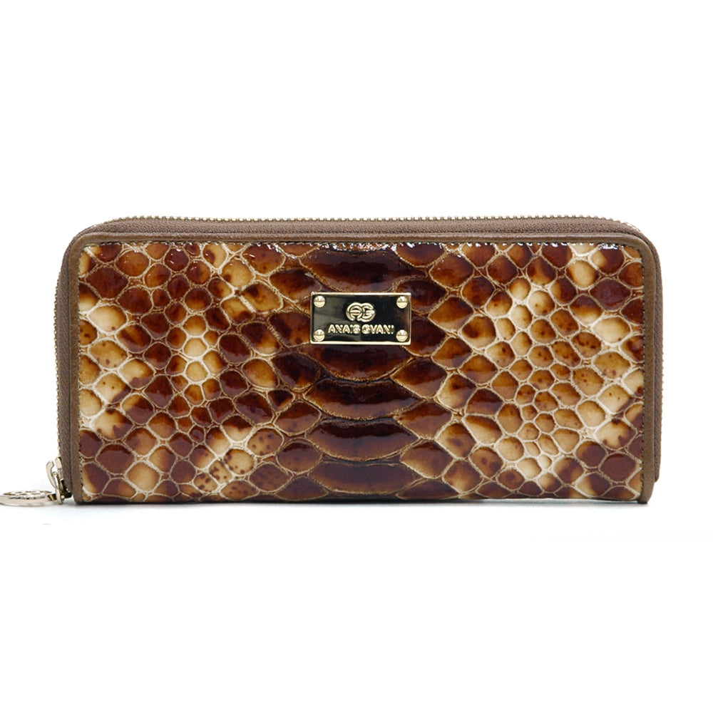 Dasein Women Genuine Italian Leather Embossed Zip-Around Wallet Purse Card Case