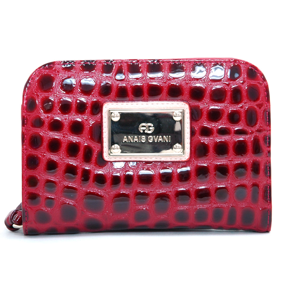 Dasein Women Italian Genuine Leather crocodile embossed Zip-Around Wallet