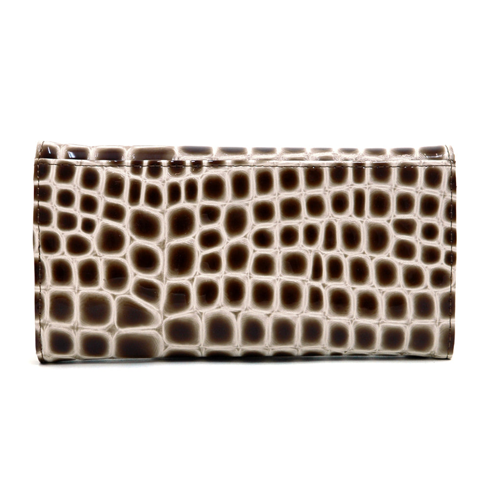 Dasein Women Crocodile Embossed Glossy Patent Leather Flap Wallet Clutch