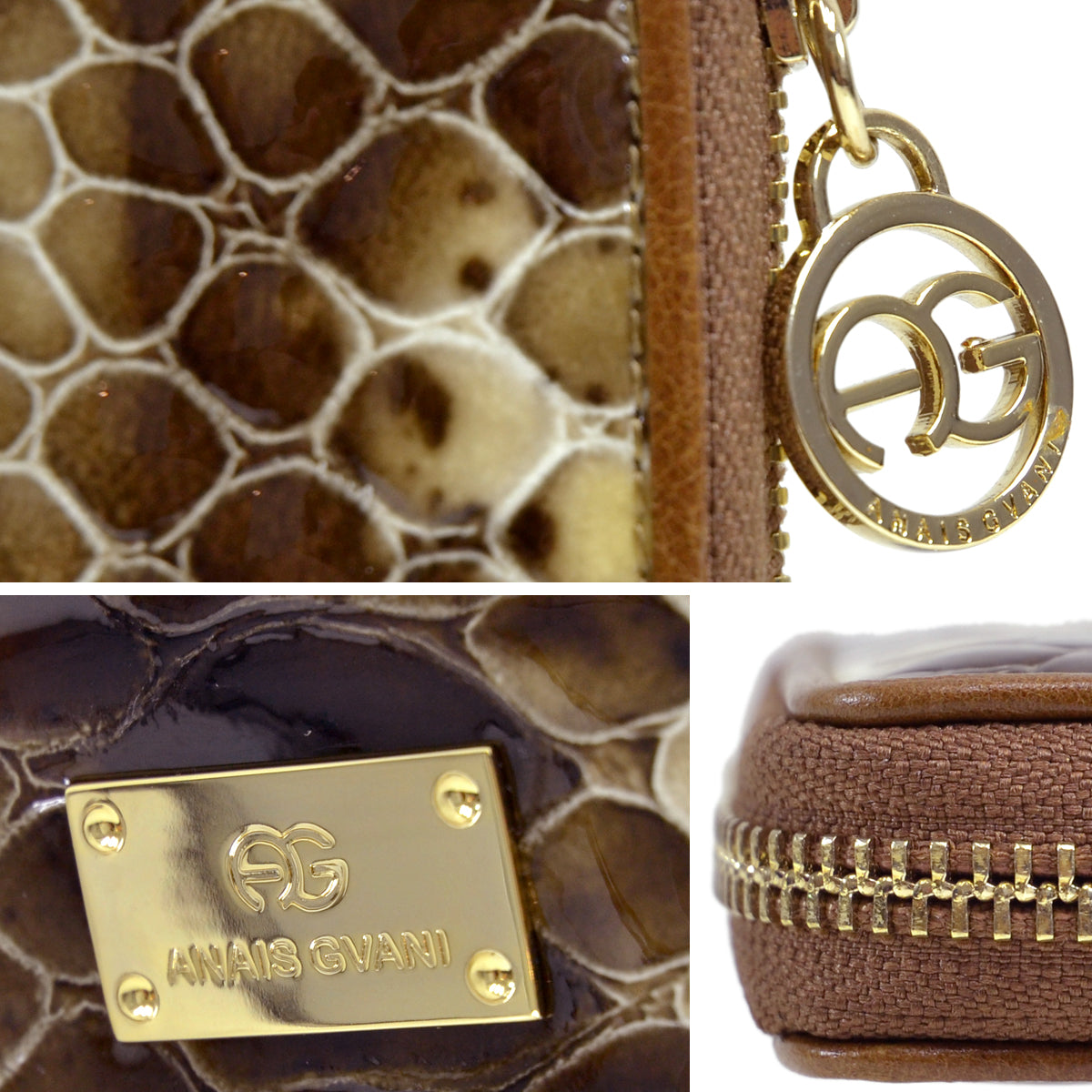 Dasein Women Genuine Italian Leather Embossed Zip-Around Wallet Purse Card Case