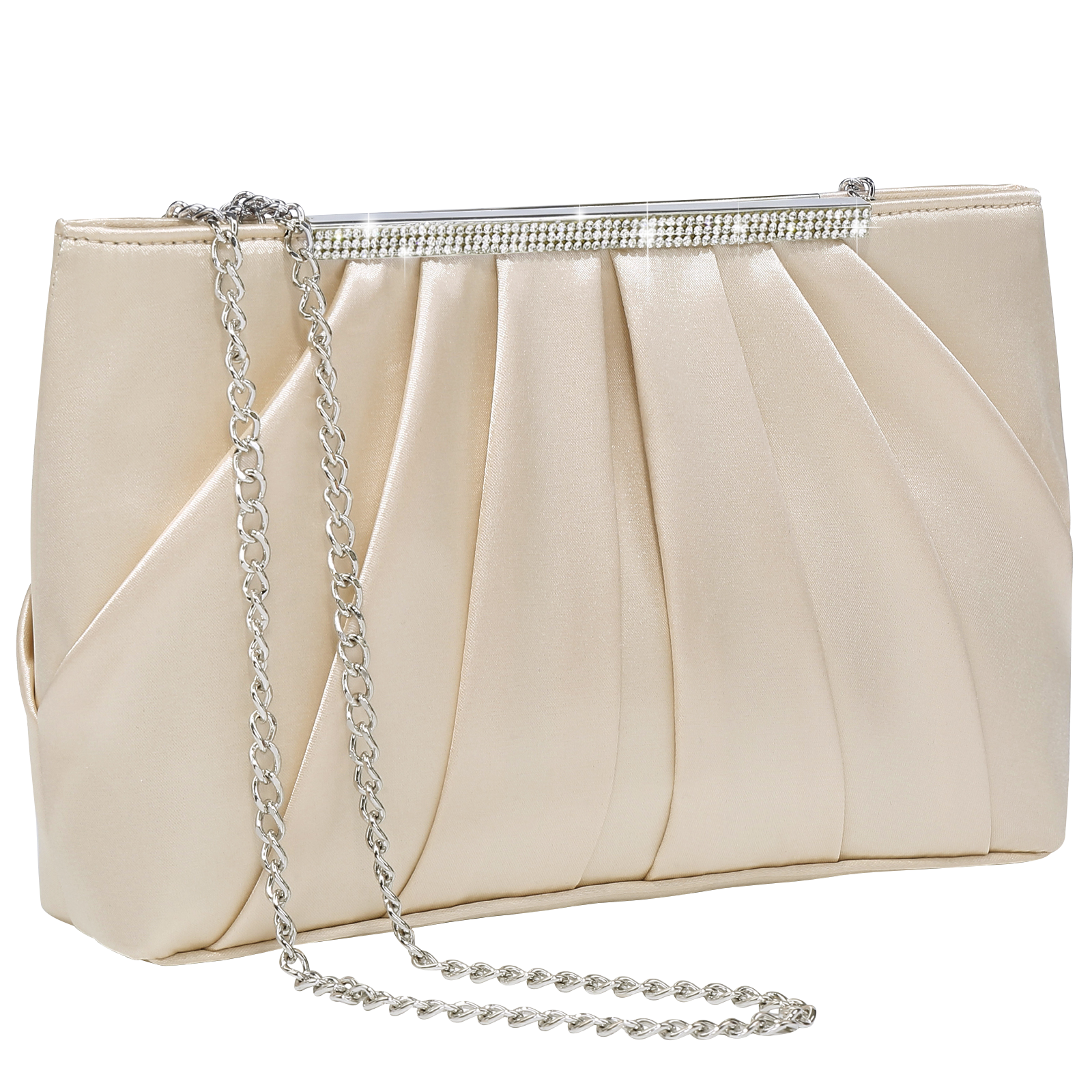 Elegant Pleated Evening Clutch Bags for Women Formal Handbags Purses for Wedding Party Prom with Sparkly Rhinestones